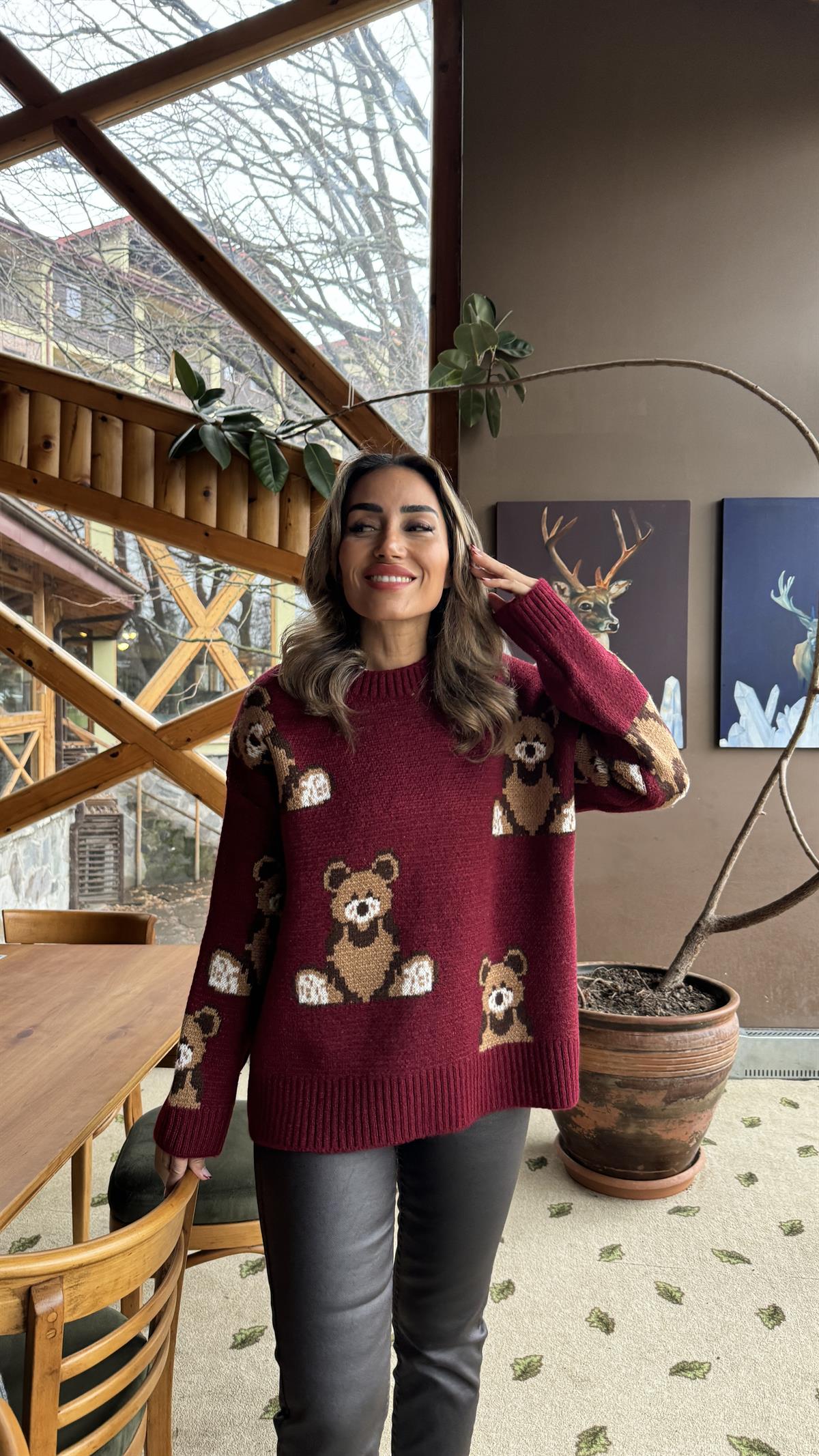 0033 Ayıcıklı Kalın Kazak BORDO