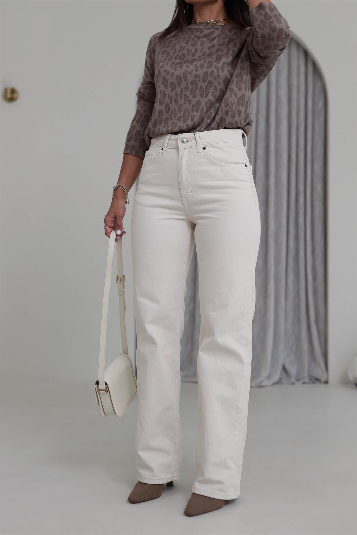 1852 Yüksek Bel Wide Leg Jean KREM