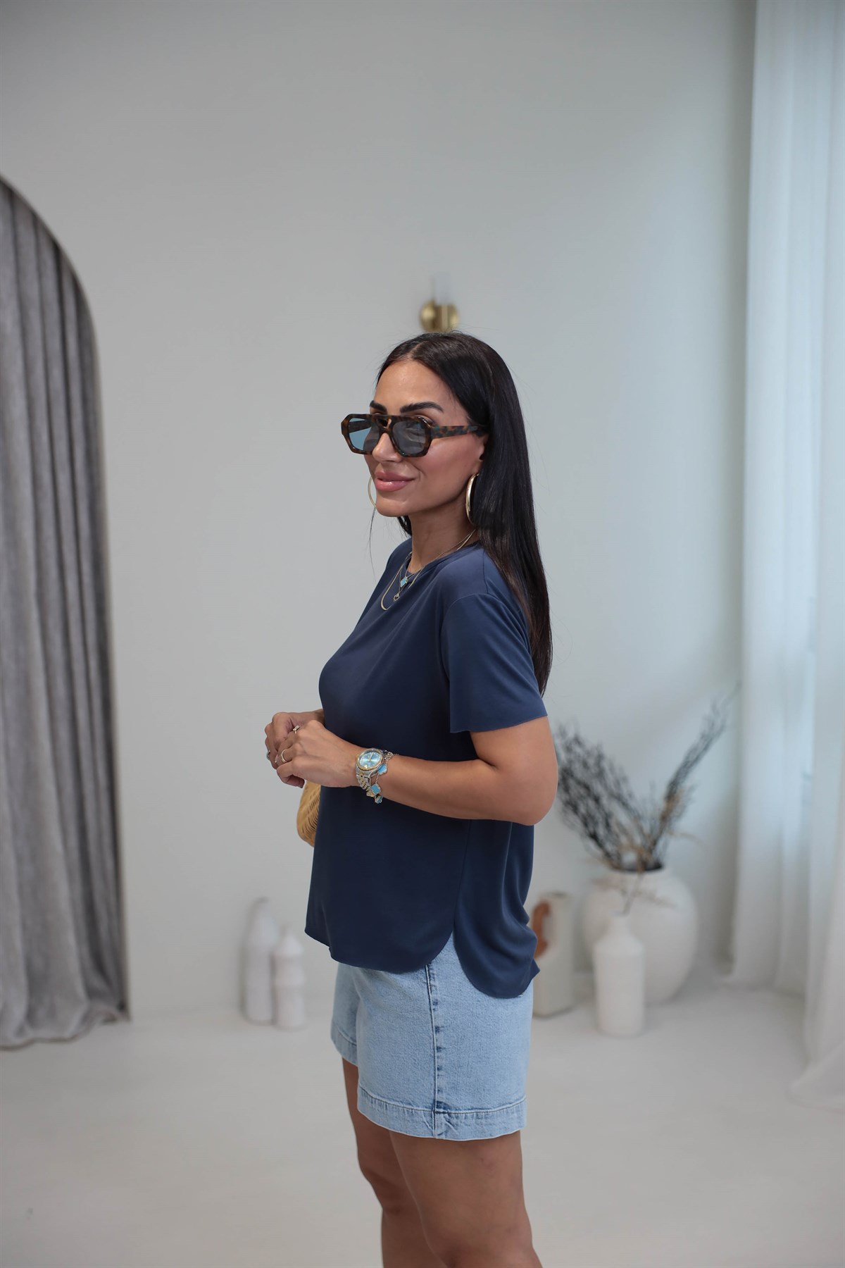 1020 Oys Lazer Kesikli Modal Tshirt LACİVERT
