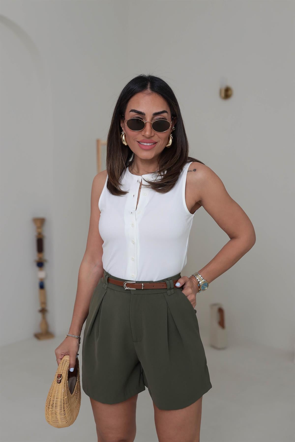 6729 Viskon Düğmeli Yelek EKRU