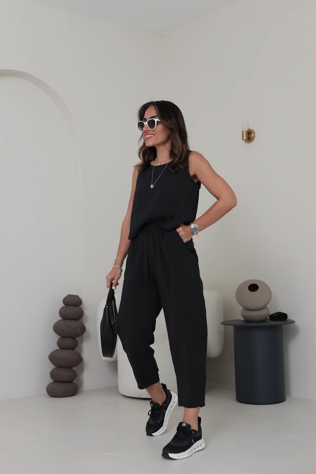 3089 Tencel Kumaş Kolsuz Takım SİYAH