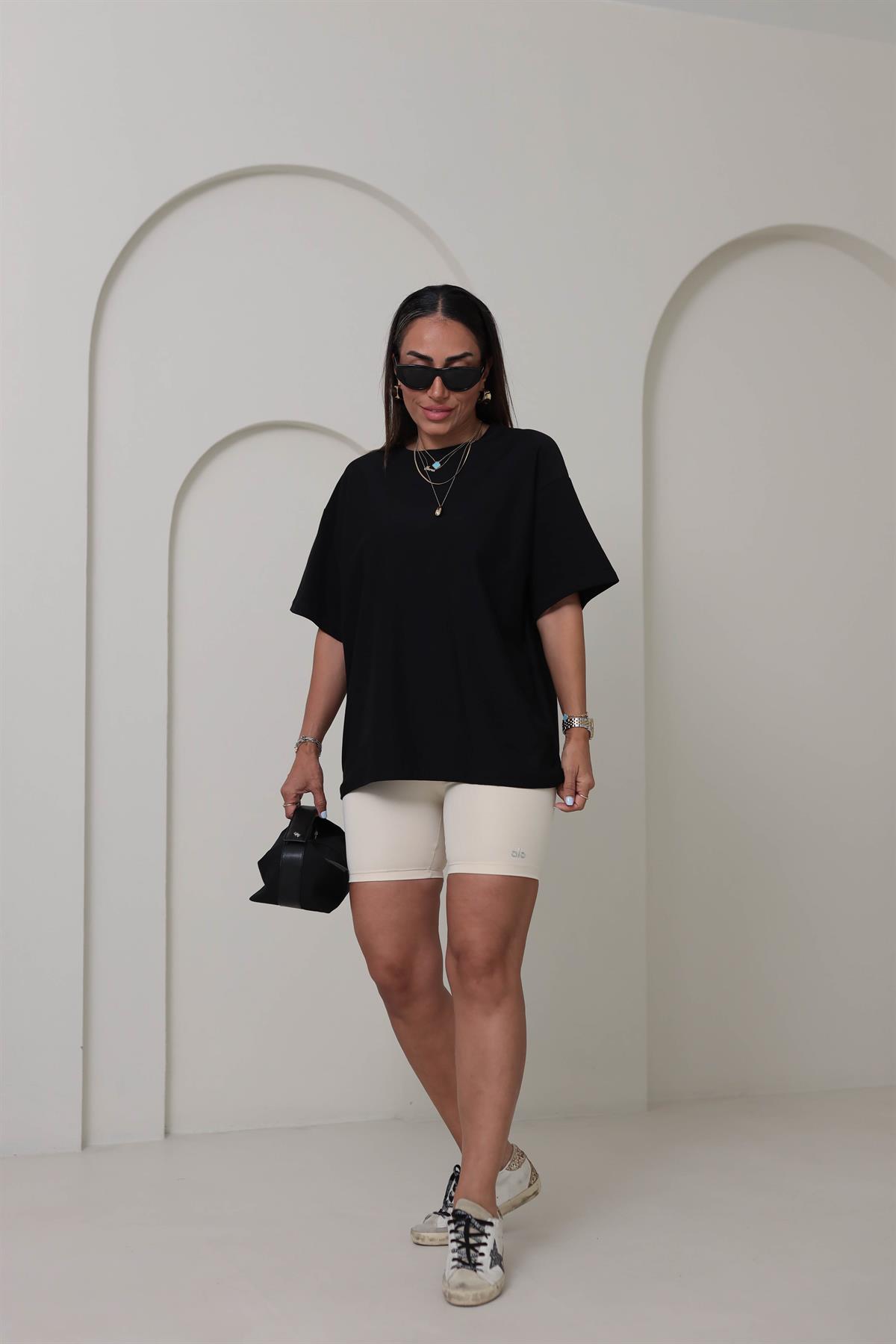 033 Yazı Baskılı Tayt Şort BEJ