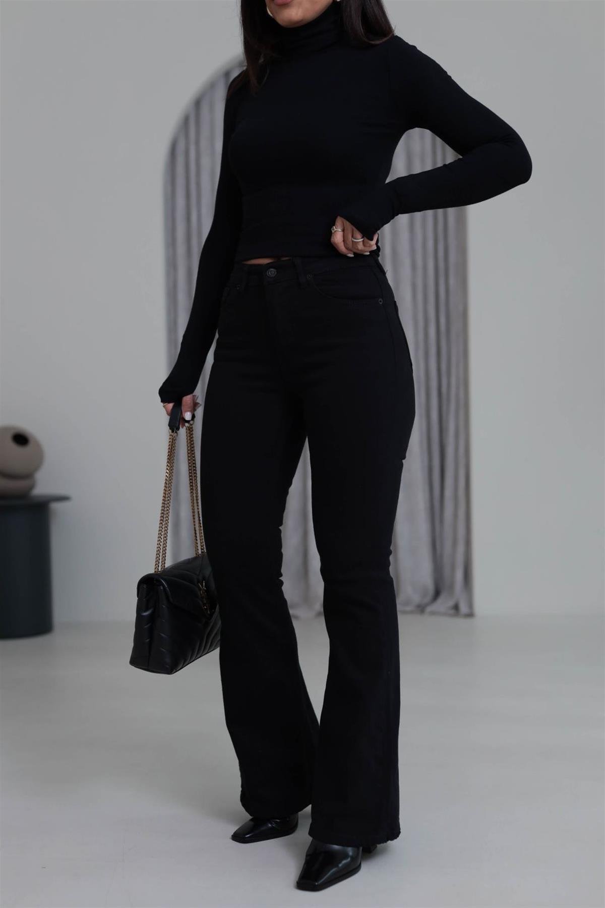 ZA Likralı İspanyol Paça Pantolon SİYAH