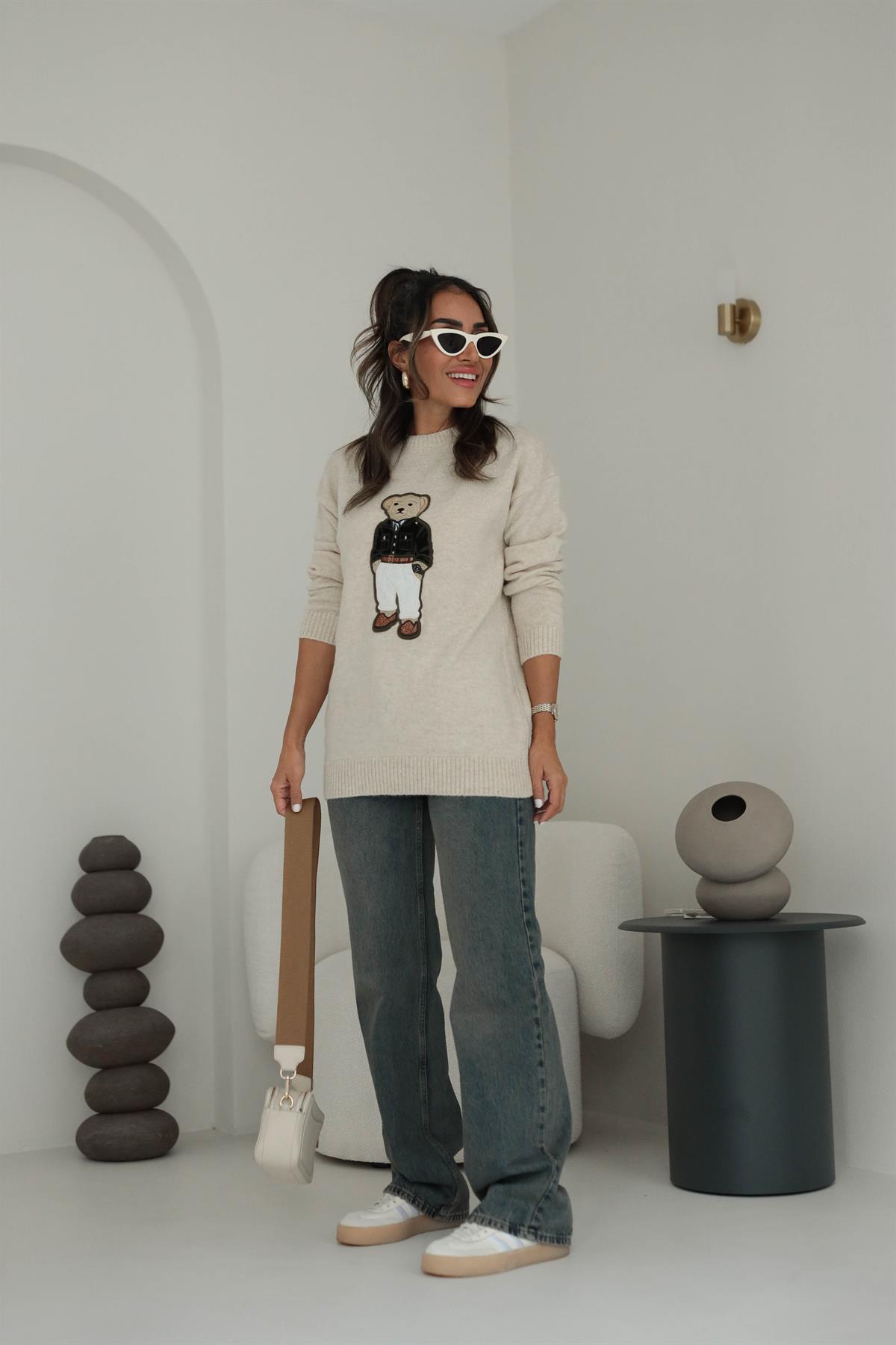 5205 Bear Aplikeli Triko Kazak