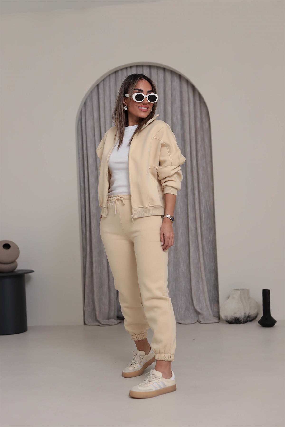 Fermuarlı 3iplik Şardonlu Takım BEJ