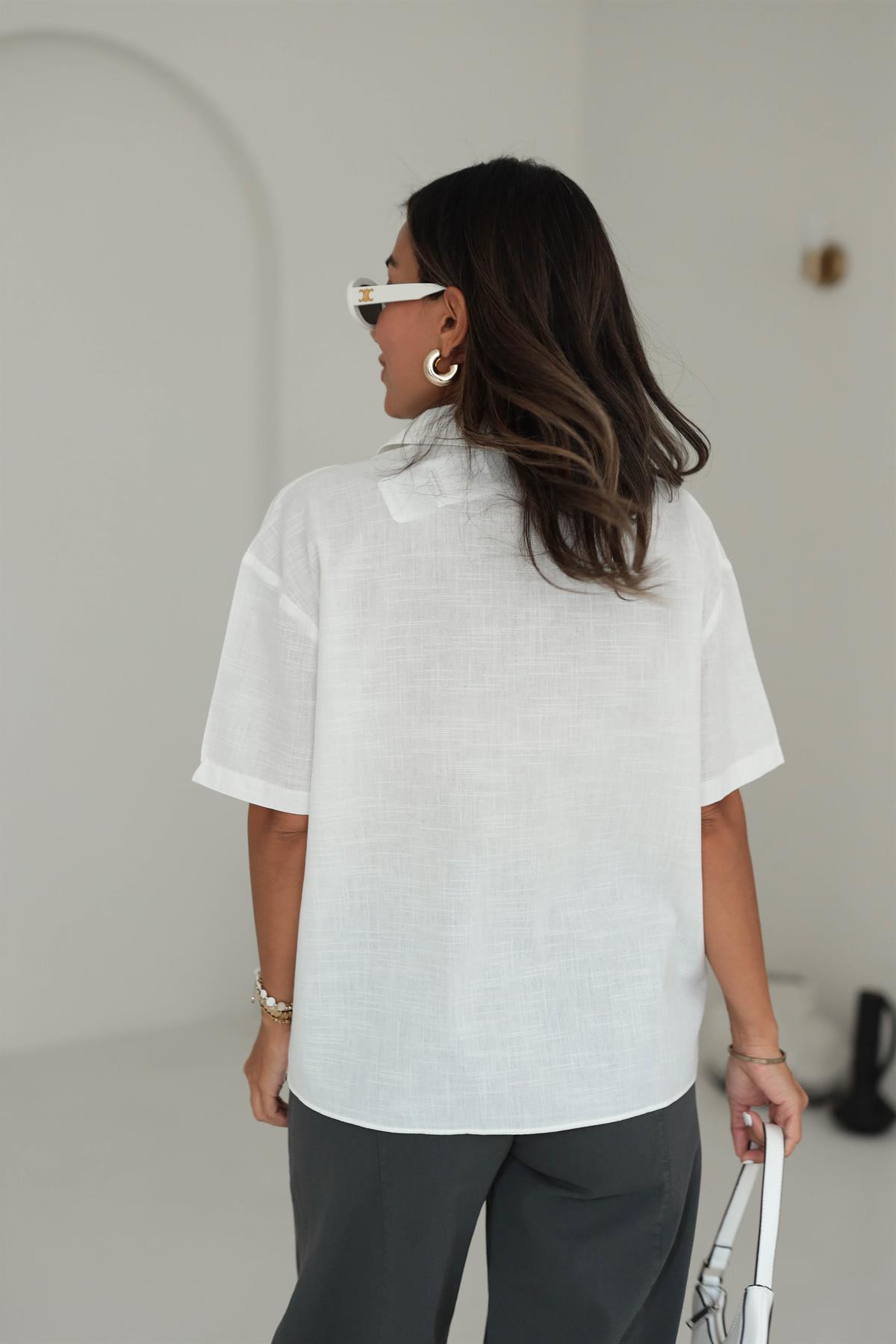 4624Y Keten Kısa Kol Gömlek