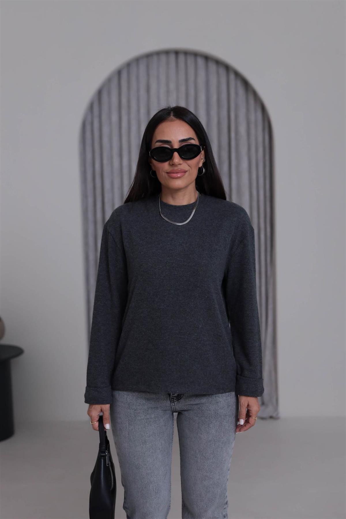 5249 Double Kol Bisiklet Yaka Yumoş Bluz ANTRASİT