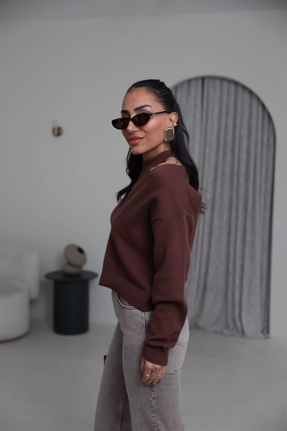 1206 V Yaka İkili Korsman Bluz KAHVE