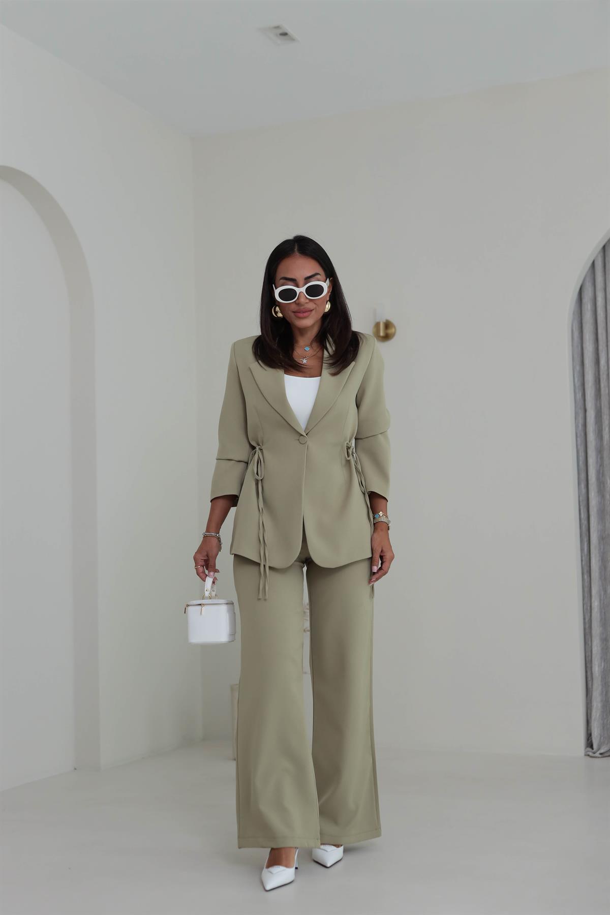 9241 Bağlamalı Oversize Ceketli Takım AÇIK HAKİ