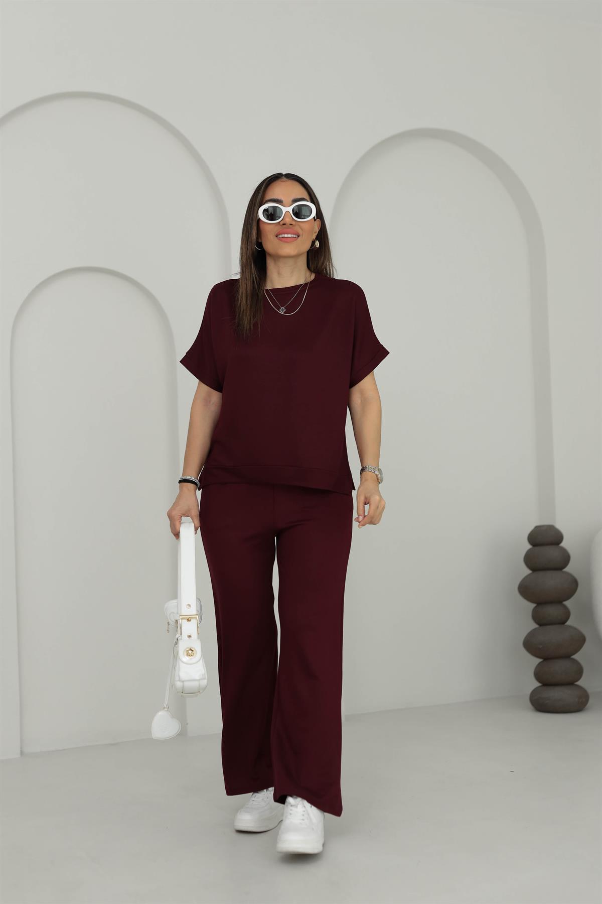 3183 Kısa Kol Modal Takım BORDO
