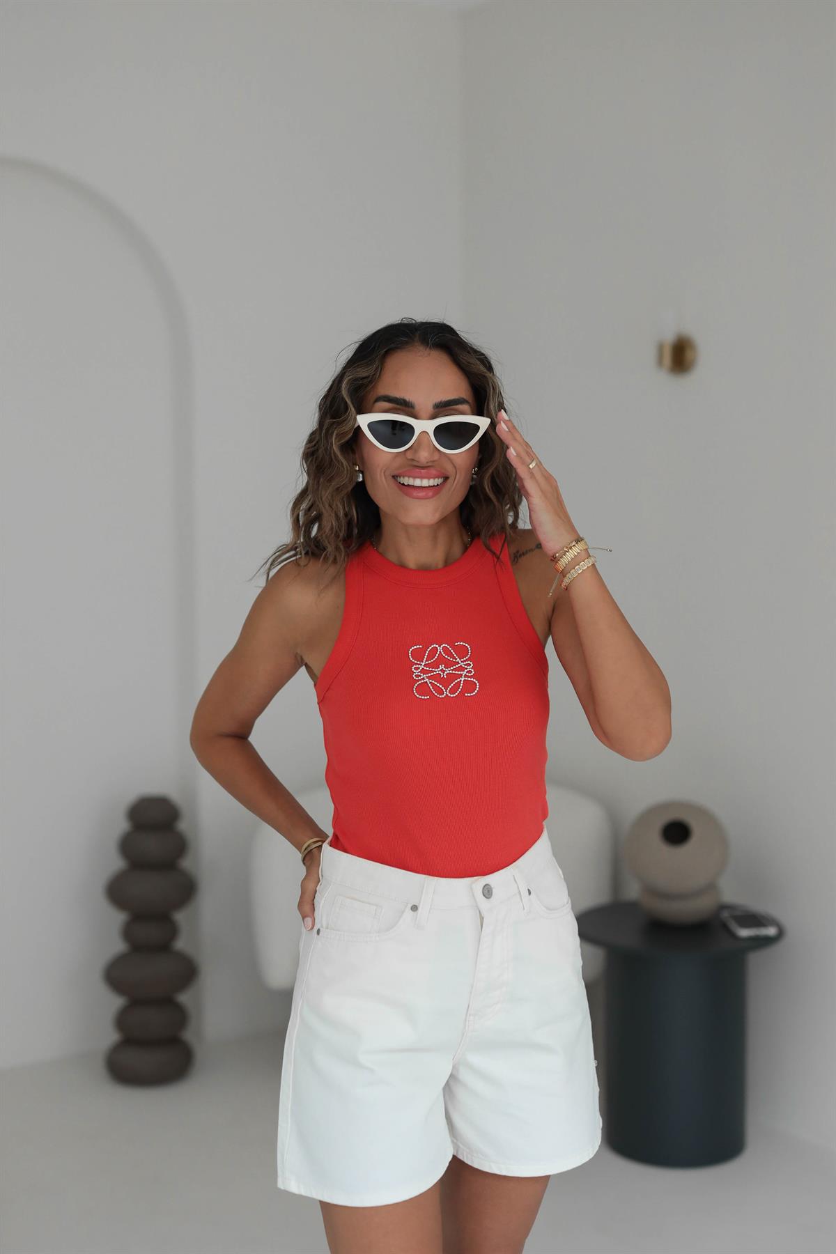 Taş İşlemeli Fitilli Halter Yaka Atlet