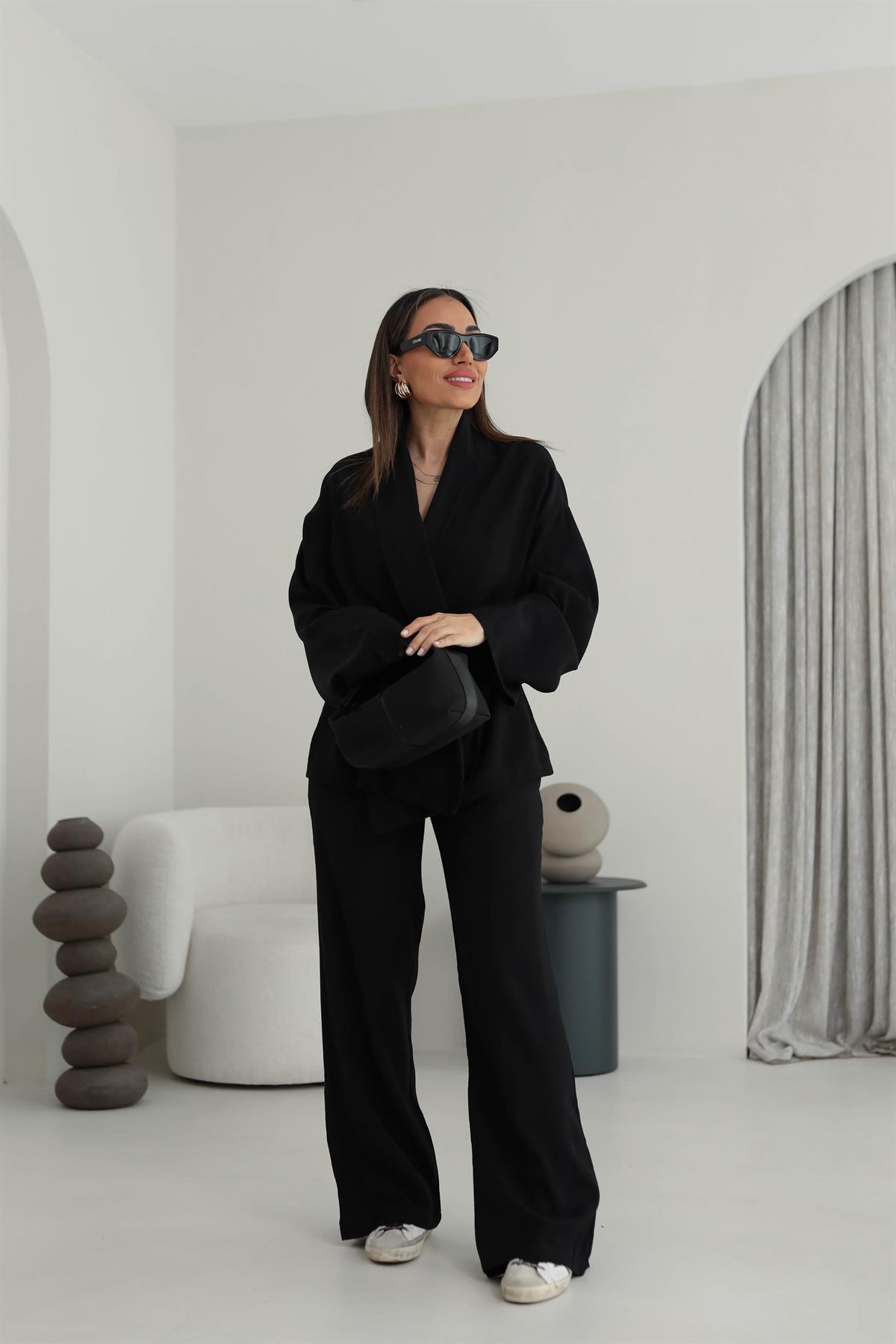 2058 Şal Yaka Kimano Takım SİYAH