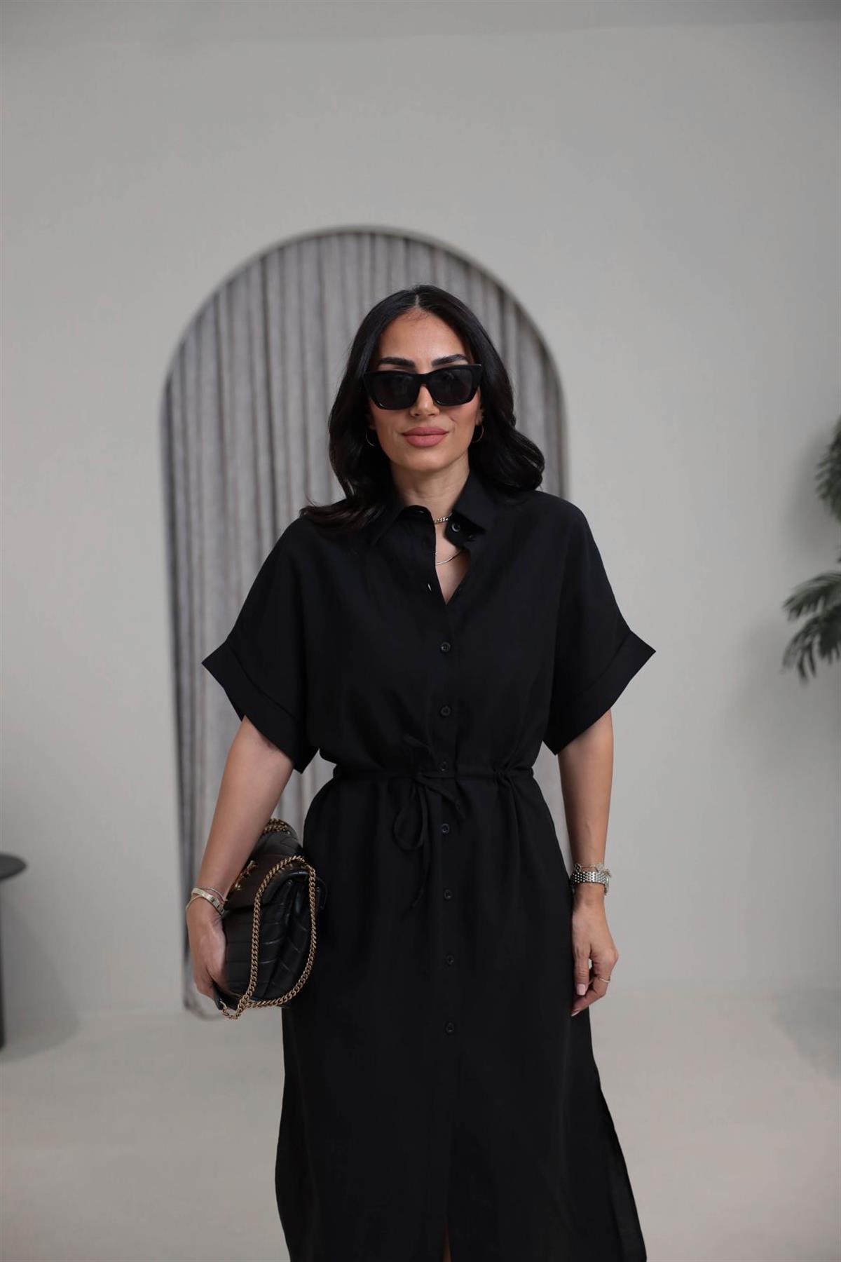 1003 Massi Tencel Gömlek Elbise SİYAH