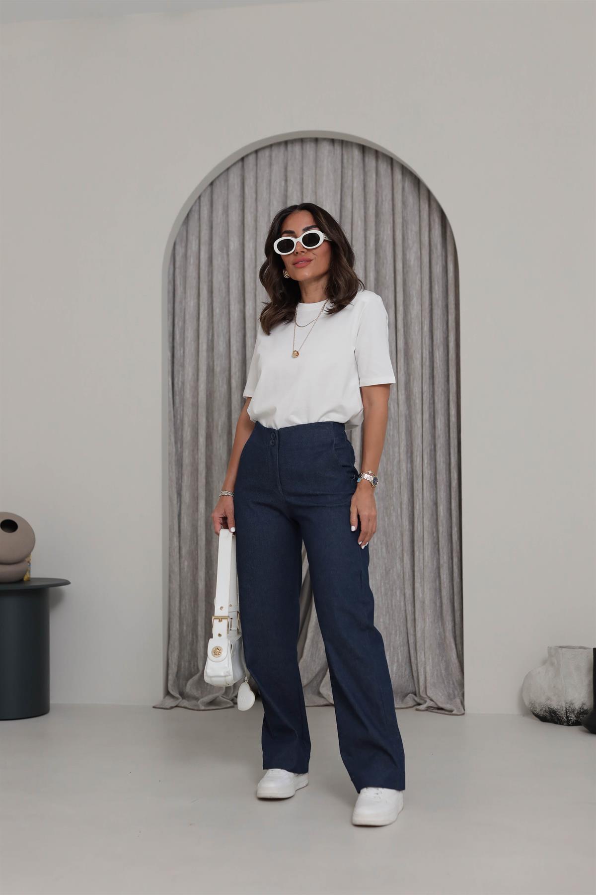 9953 Yüksek Bel Likralı Kumaş Pantolon LACİVERT