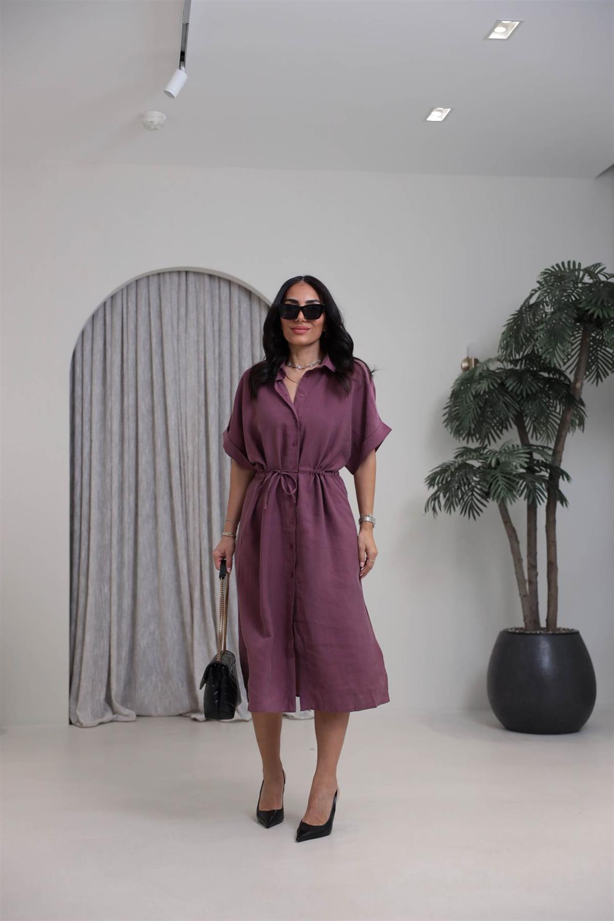 1003 Massi Tencel Gömlek Elbise BORDO