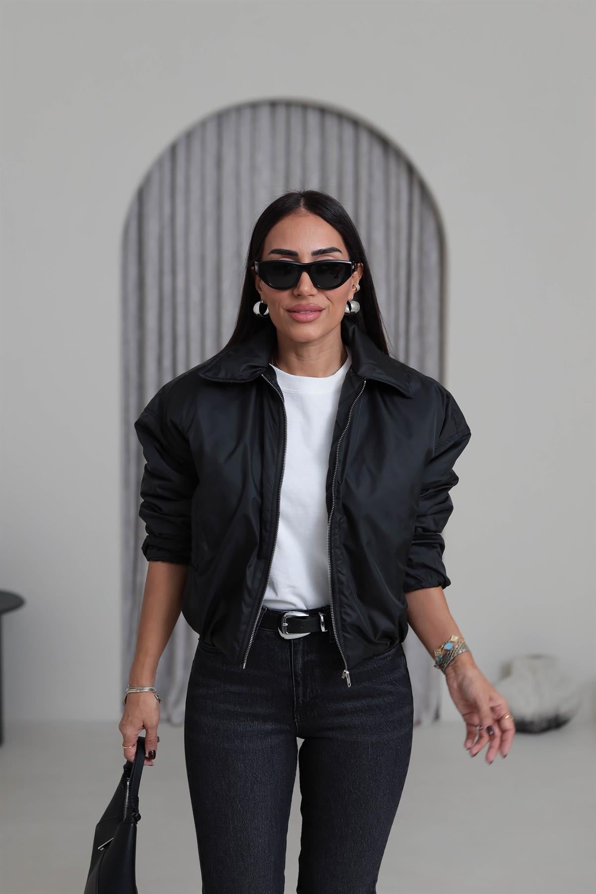 5871 Önden Fermuarlı İçi Kapitone İnce Mont SİYAH