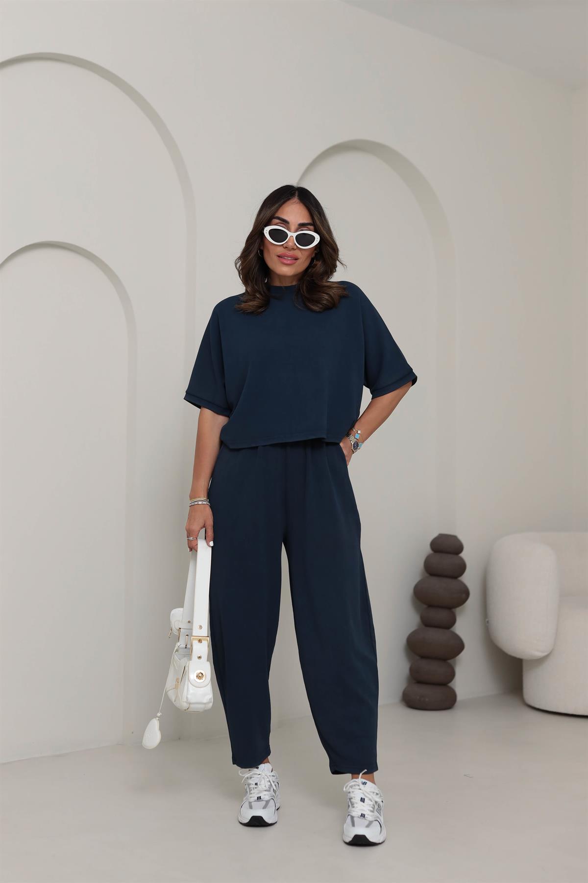 8559 Modal Kumaş Dökümlü Takım LACİVERT