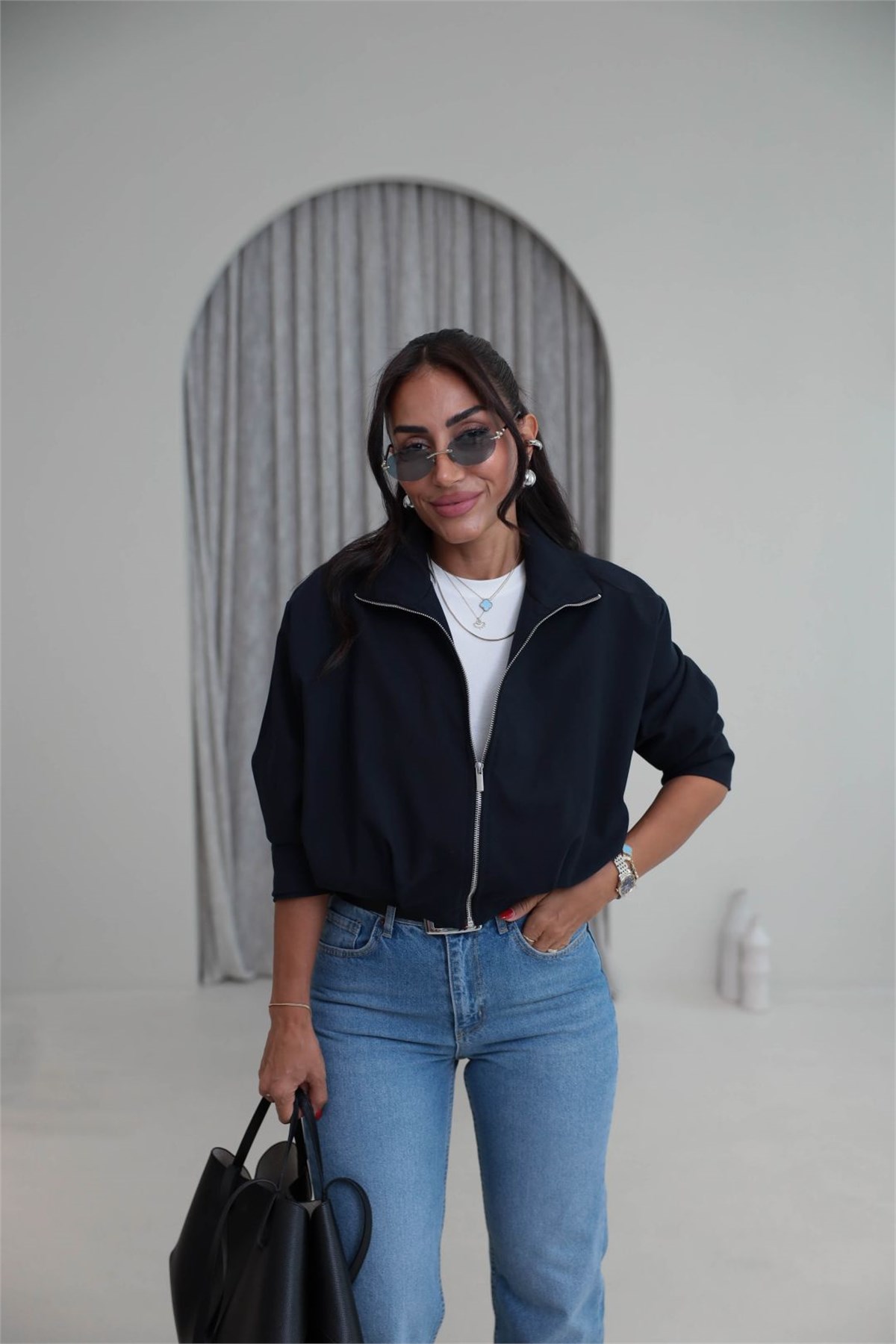 5819 Dik Yaka Bomber Ceket LACİVERT