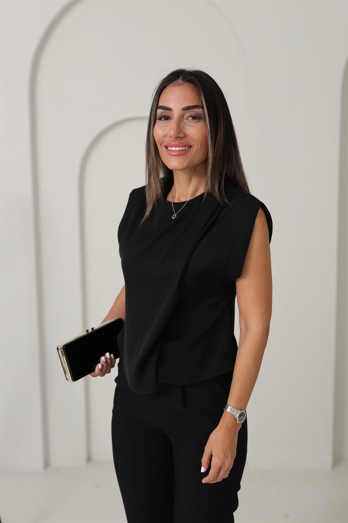 6323 Saten Bluz SİYAH