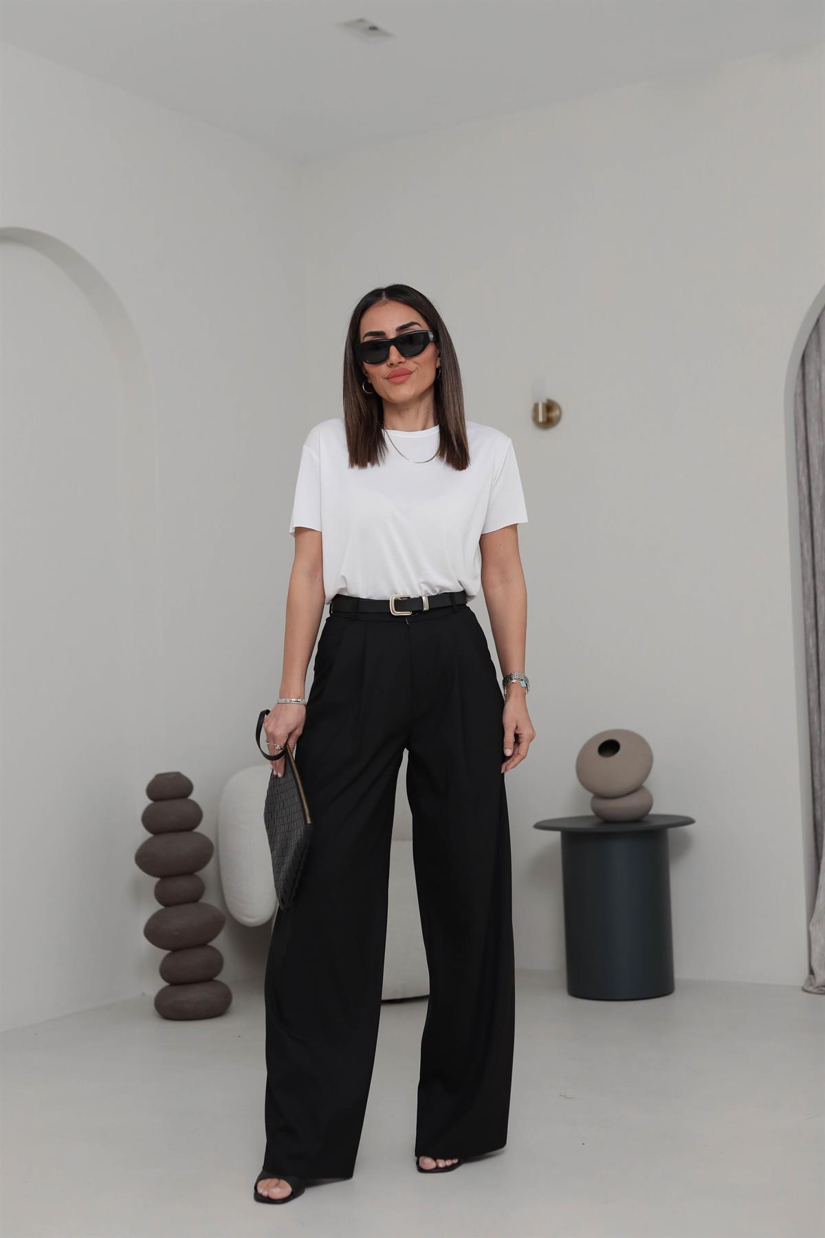 0997 Pensli Palazzo Pantolon SİYAH