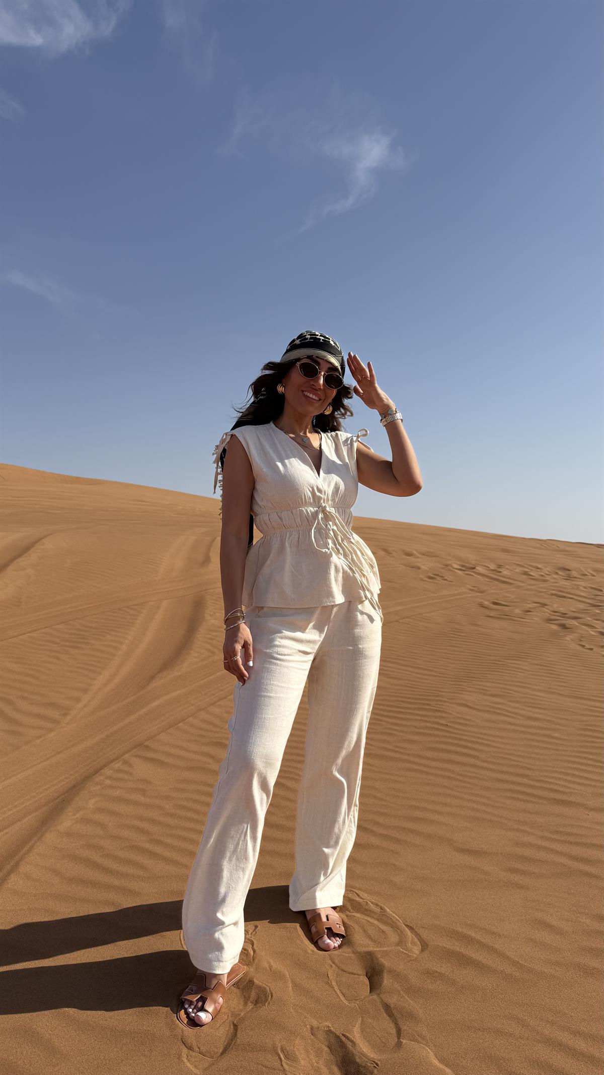 DXB Büzgü Detaylı Bel Lastikli Keten Takım TAŞ