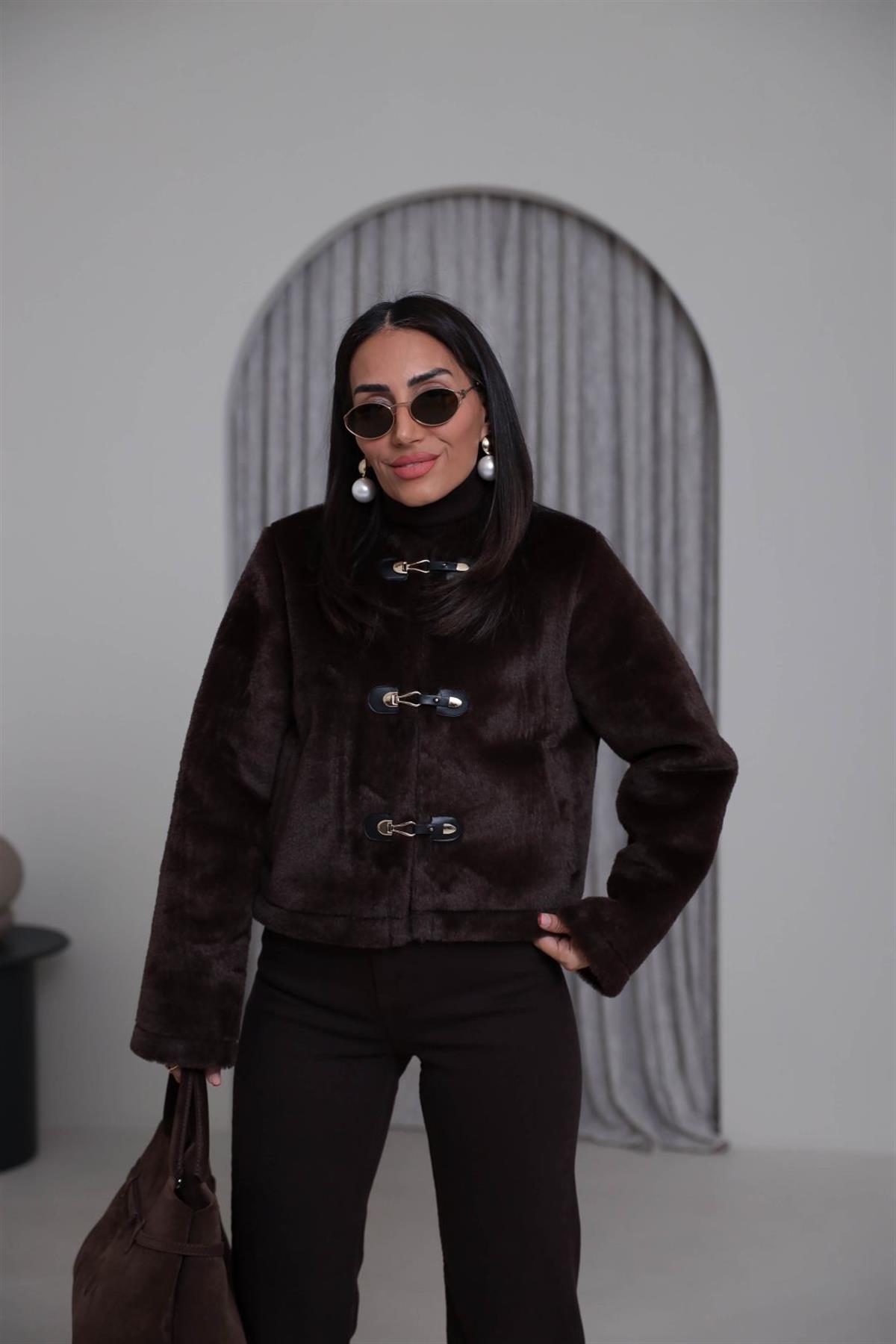 1289 Gold Aksesuar Detaylı Ceket ACI KAHVE