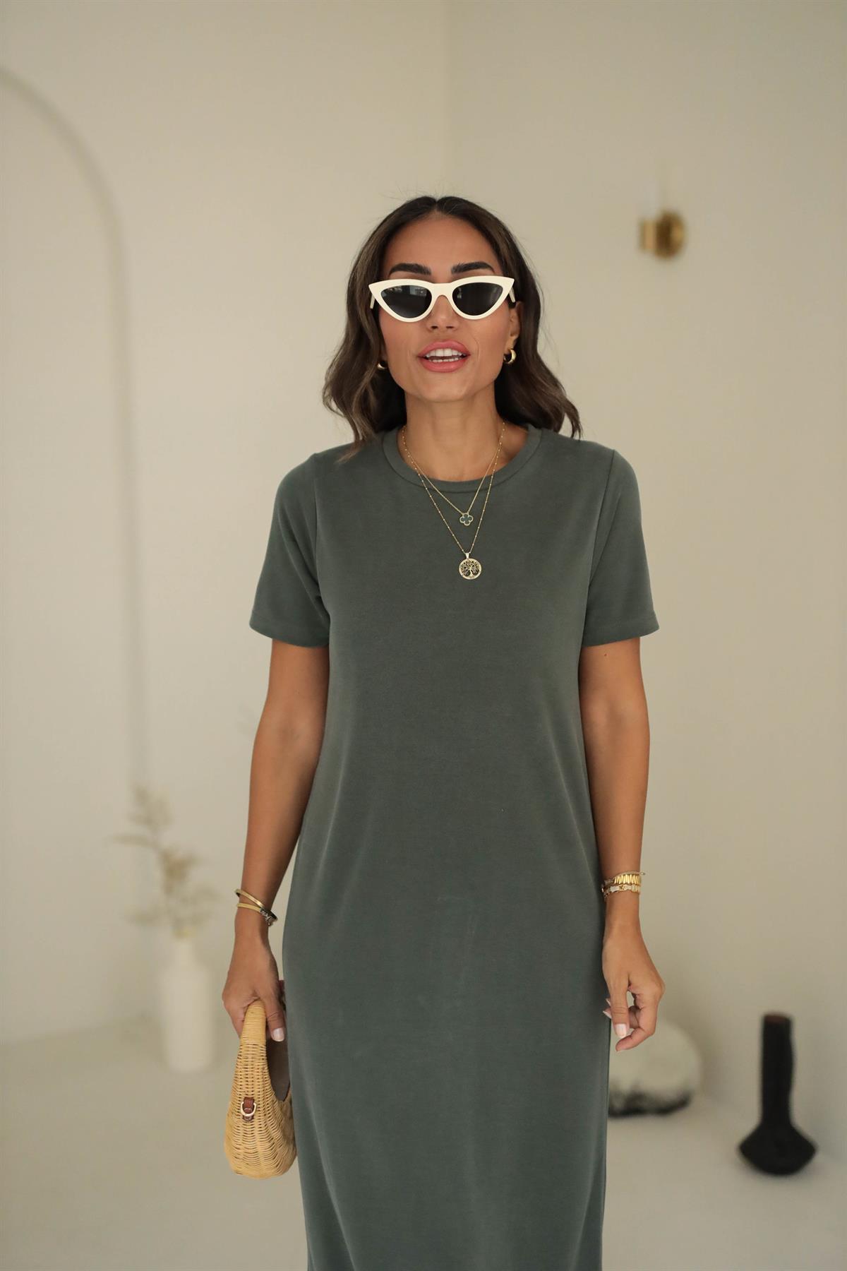 Pike Modal Yırtmaçlı Midi Elbise