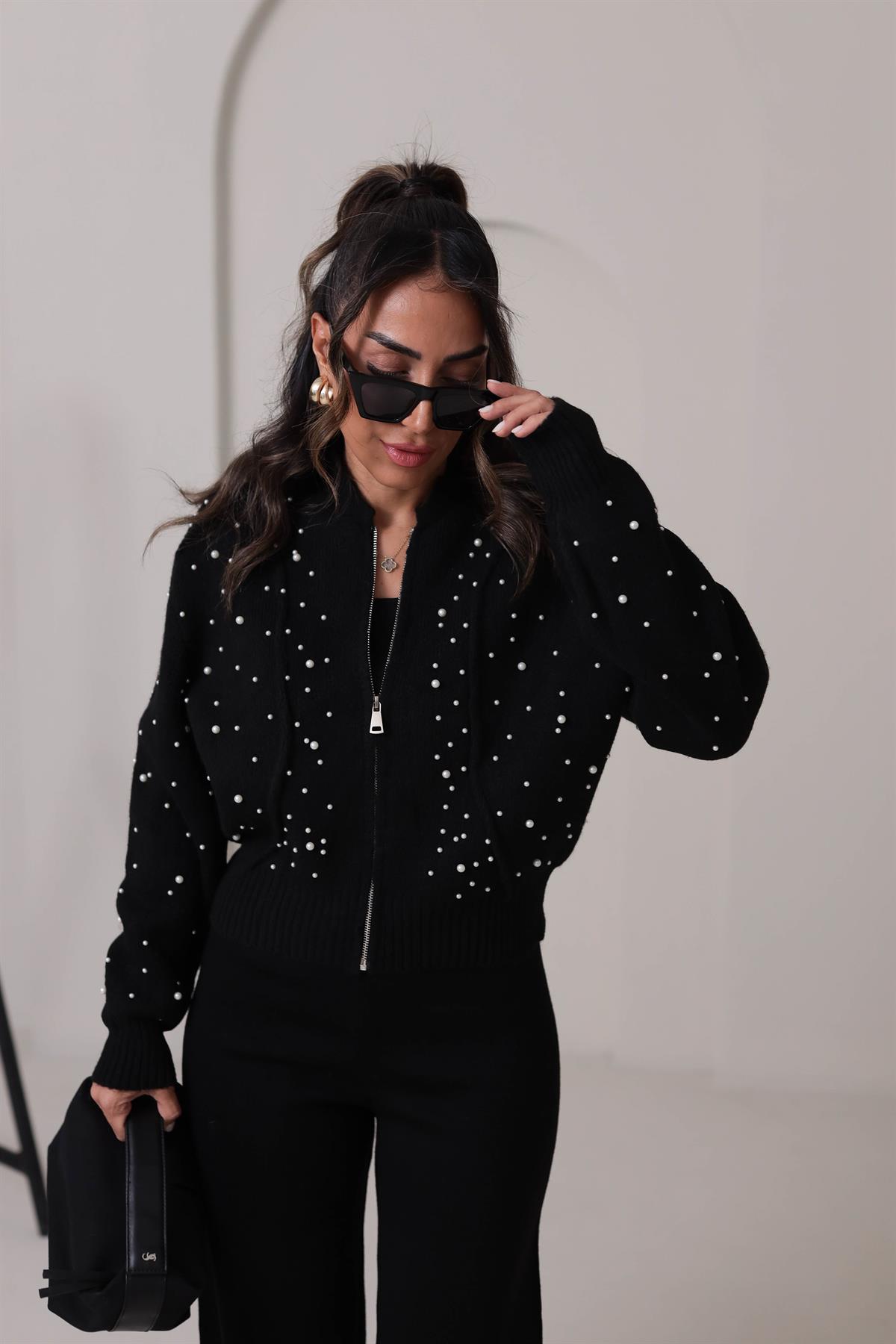 2238 İnci Detay Triko Bomber Ceket