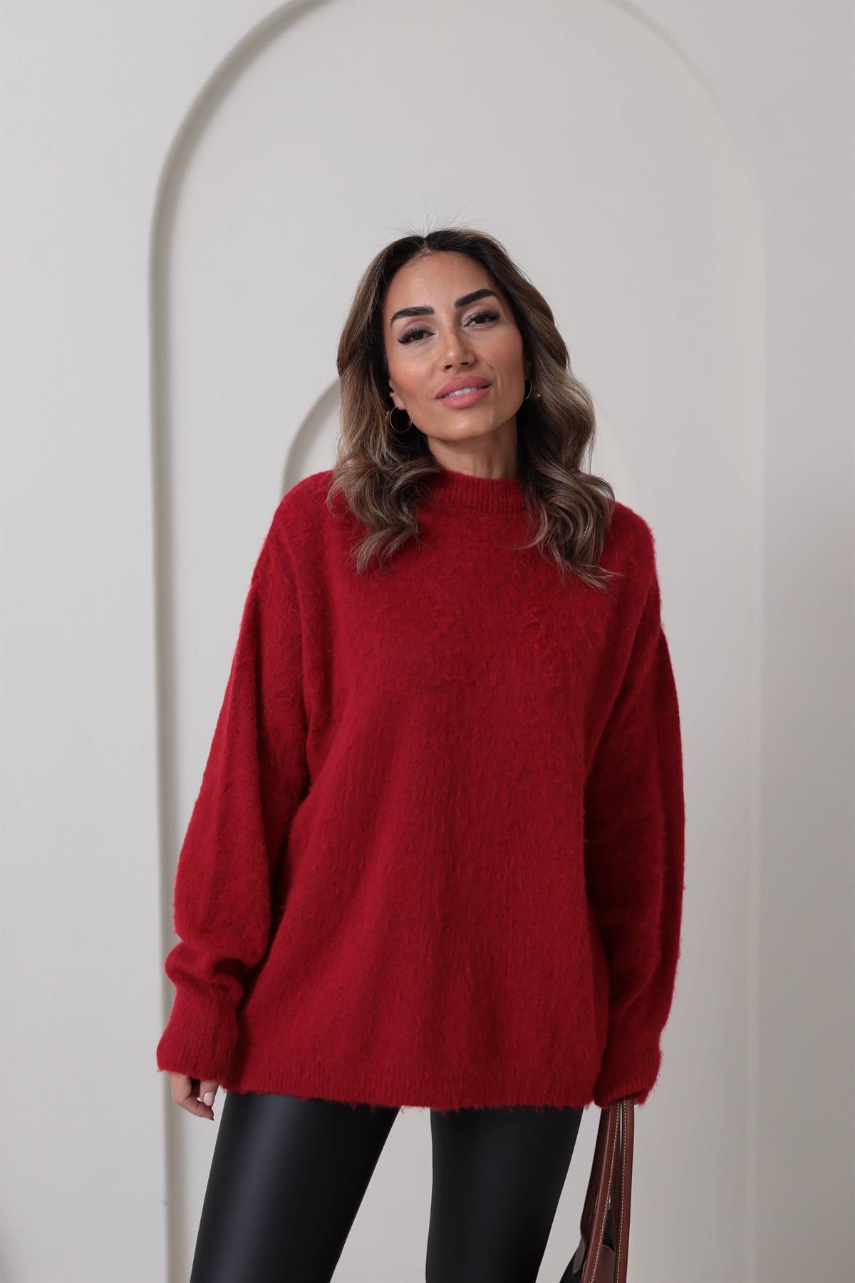 Bisiklet Yaka Yumoş Triko KIRMIZI