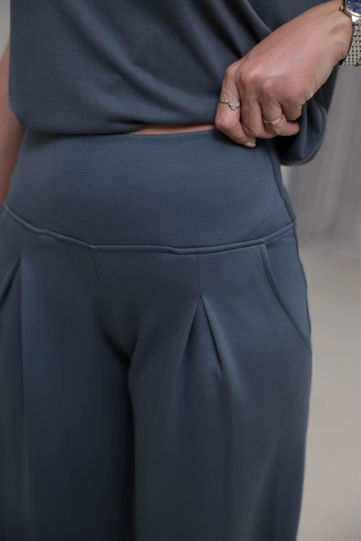 1202 Lulu Geniş Kemerli Piliseli Modal Pantolon ANTRASİT