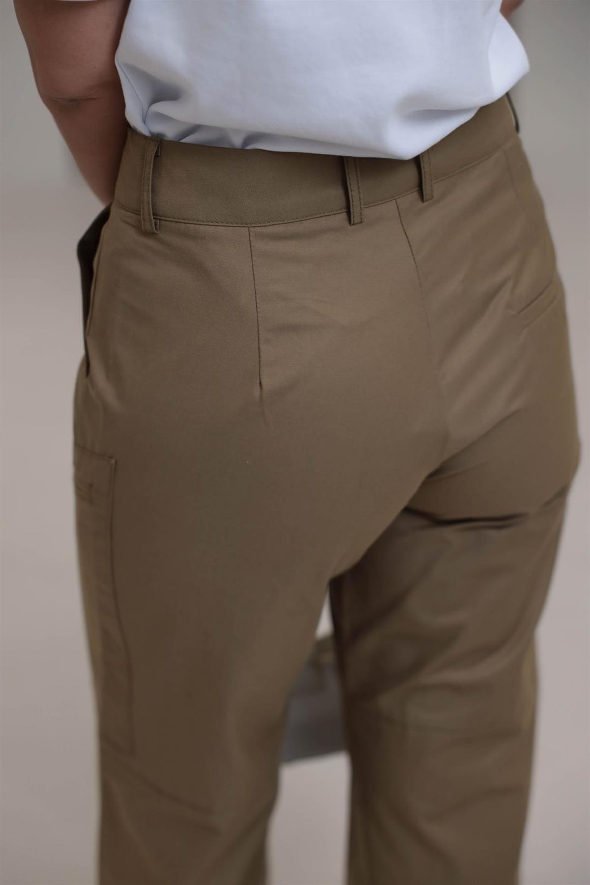 Geniş Paça Fermuar Cepli Kargo Pantolon YAĞ YEŞİLİ