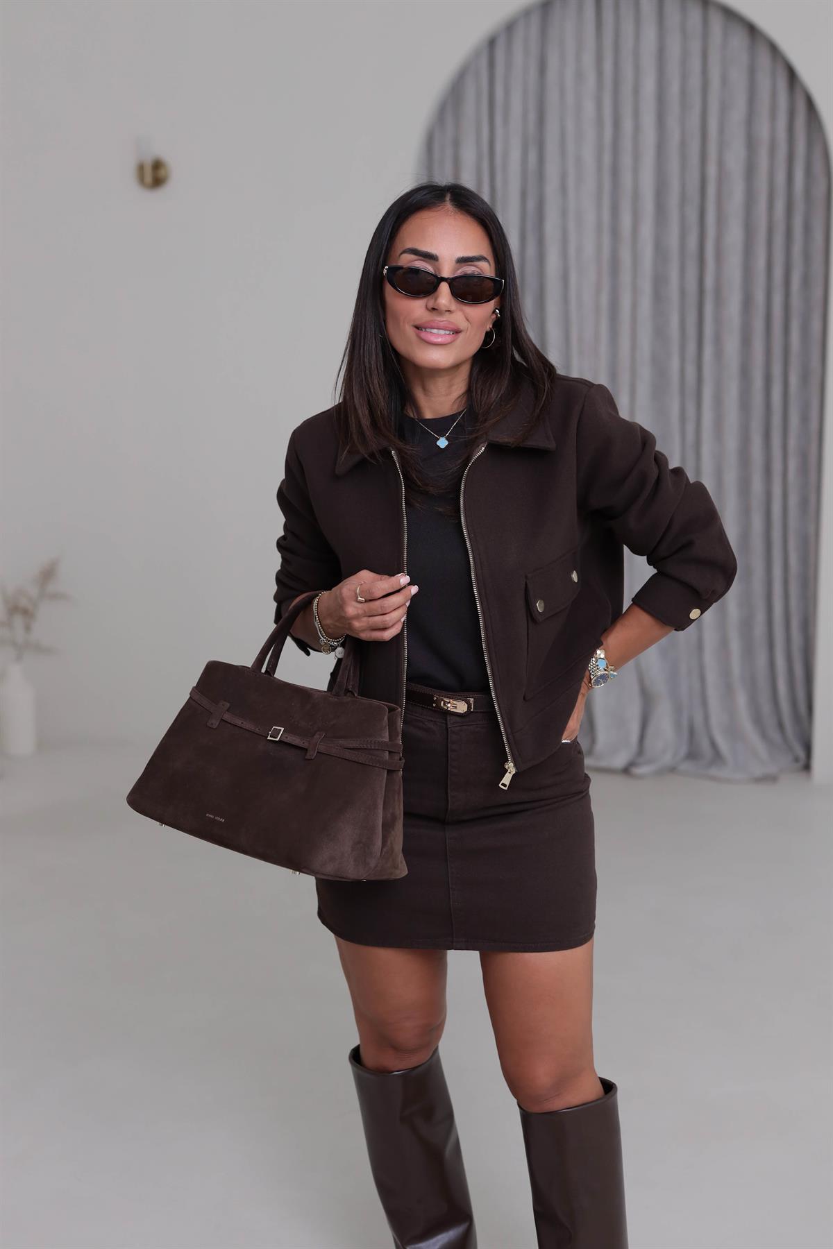 2470 Gold Detaylı Kaşe Ceket KAHVE