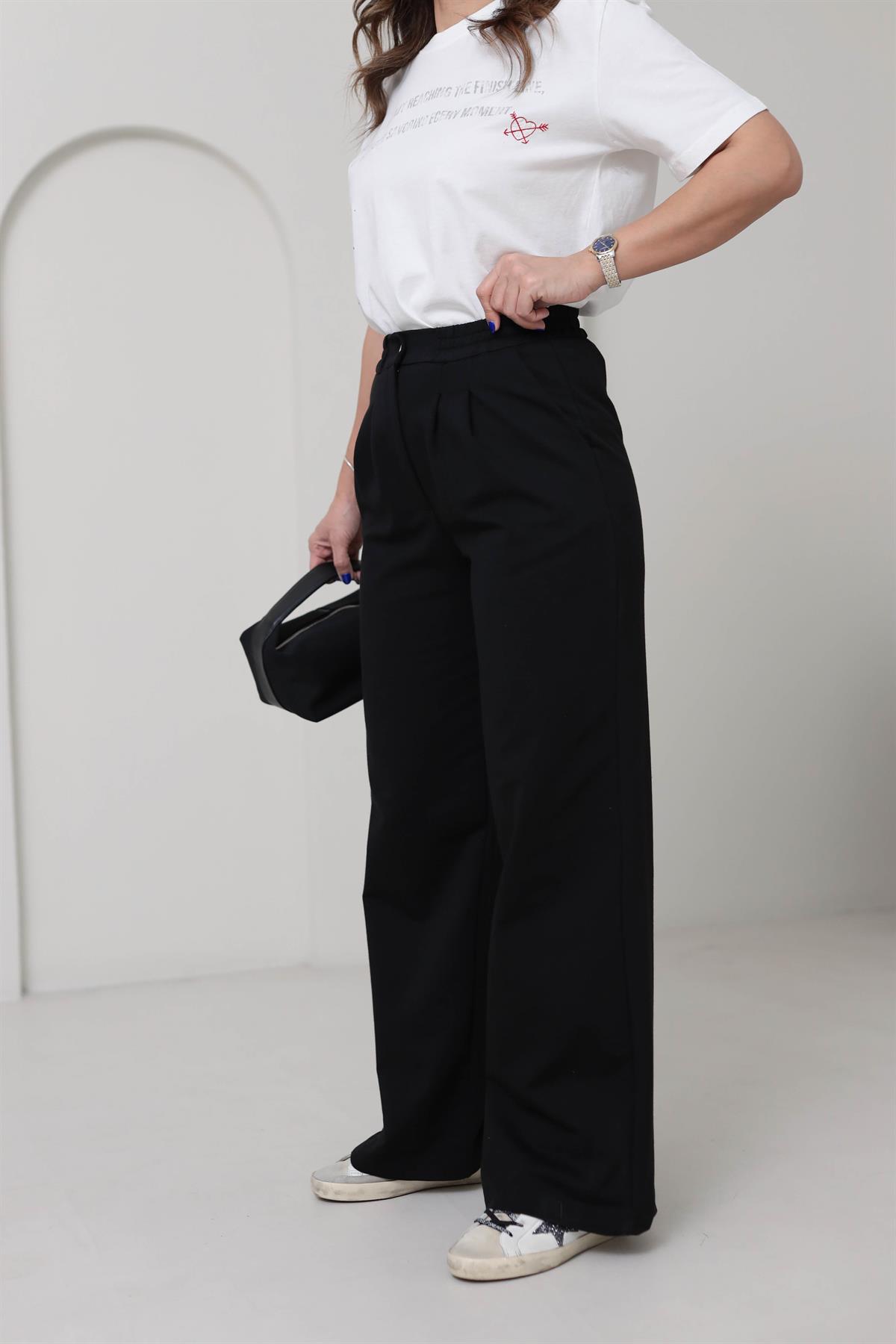 5740 Yüksek Bel Örme Palazzo Pantolon SİYAH