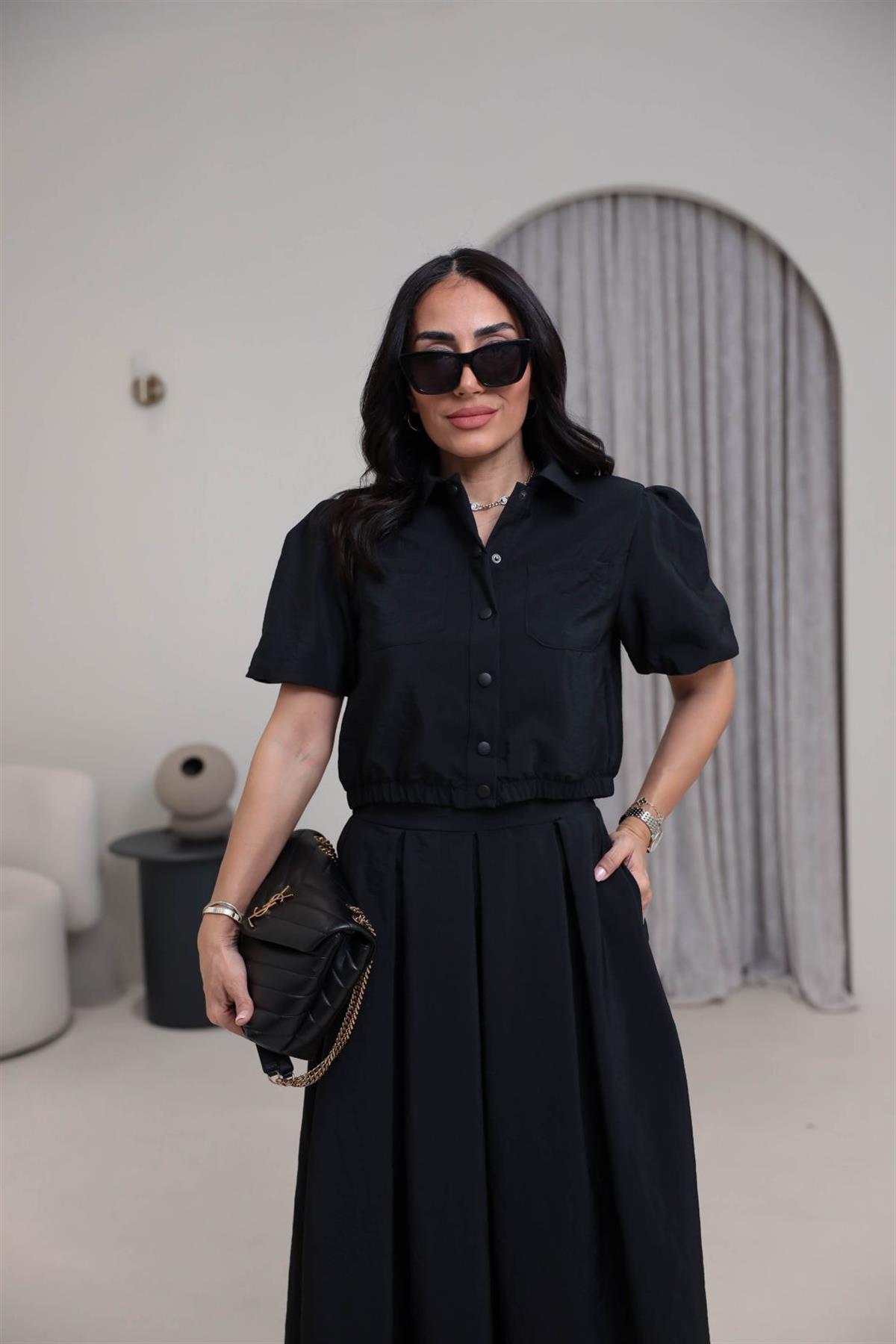 8075 Dokuma Cepli Gömlek Etek Takım SİYAH