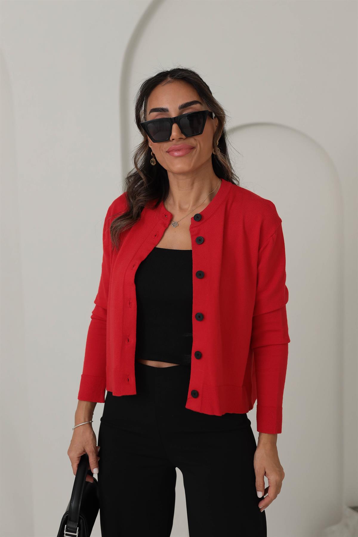 24058 Massi İpek Triko Düğmeli Hırka KIRMIZI