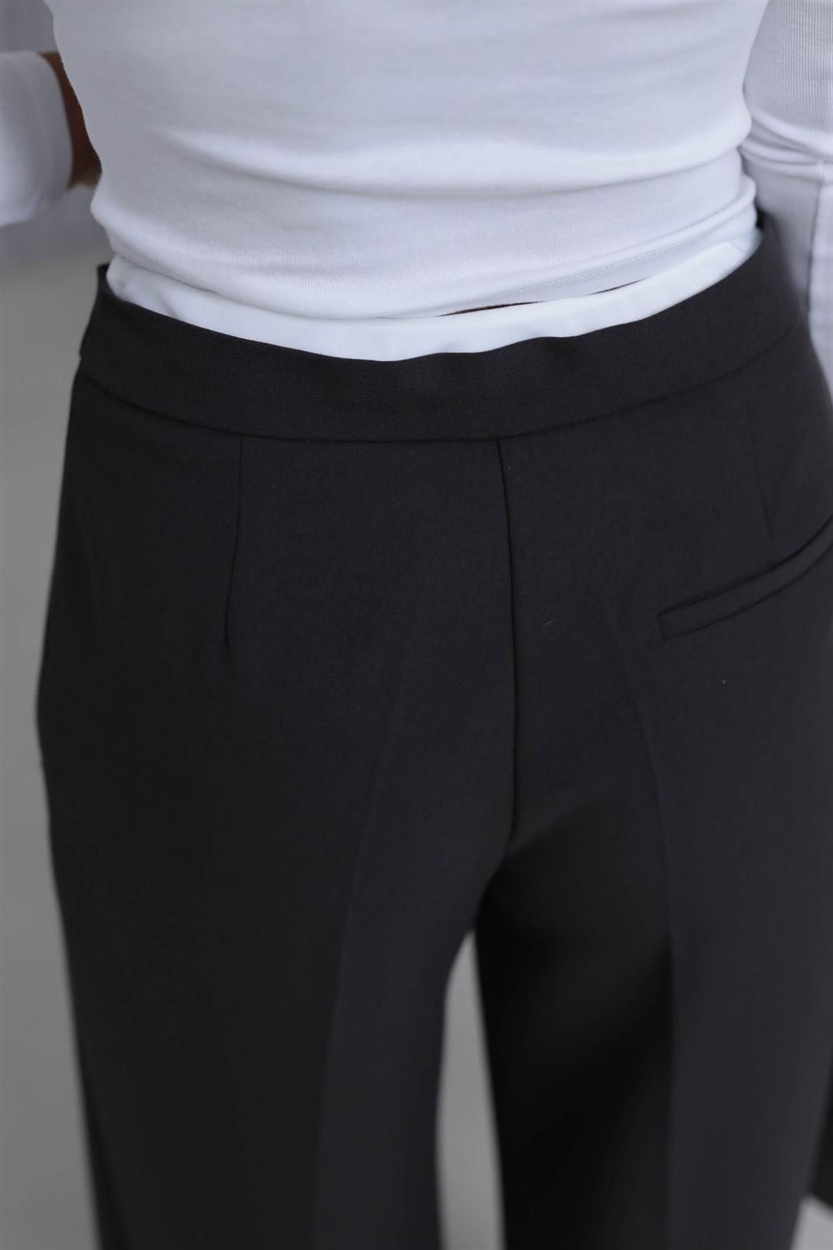 5179 Bel Detaylı Bağcıklı Kumaş Pantolon KAHVE