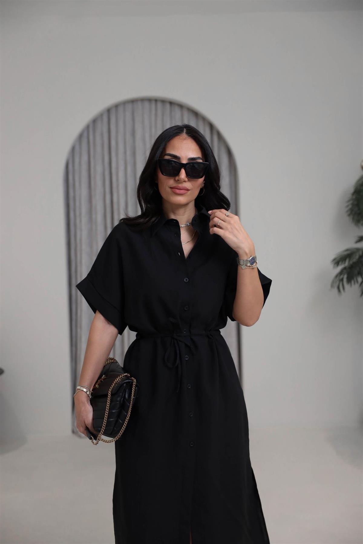 1003 Massi Tencel Gömlek Elbise SİYAH