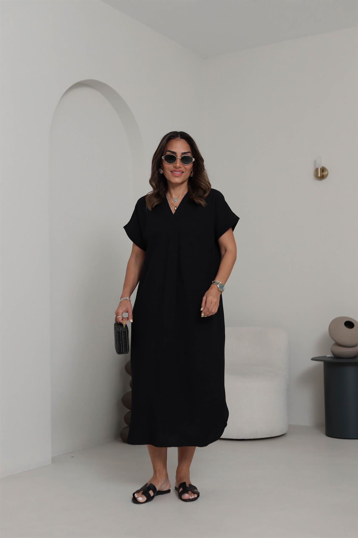 5998 V Yaka Rahat Terni Elbise SİYAH