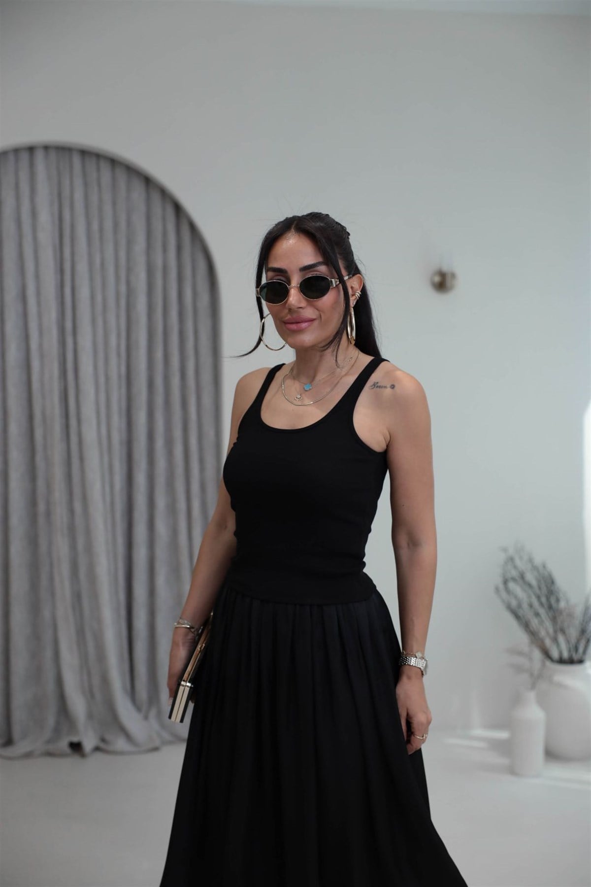 4113 Fitilli Askılı Crop Atlet SİYAH