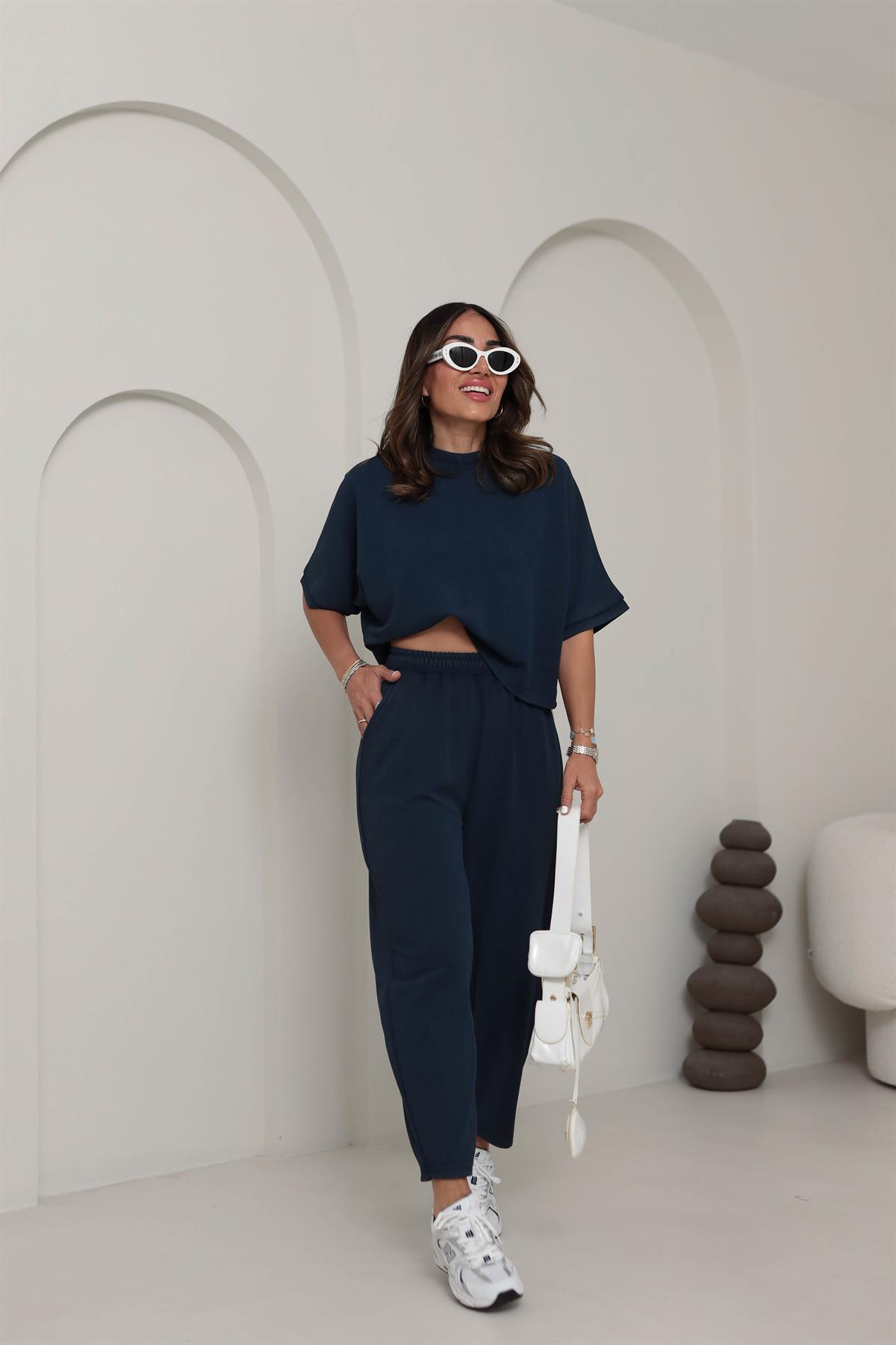 8559 Modal Kumaş Dökümlü Takım LACİVERT