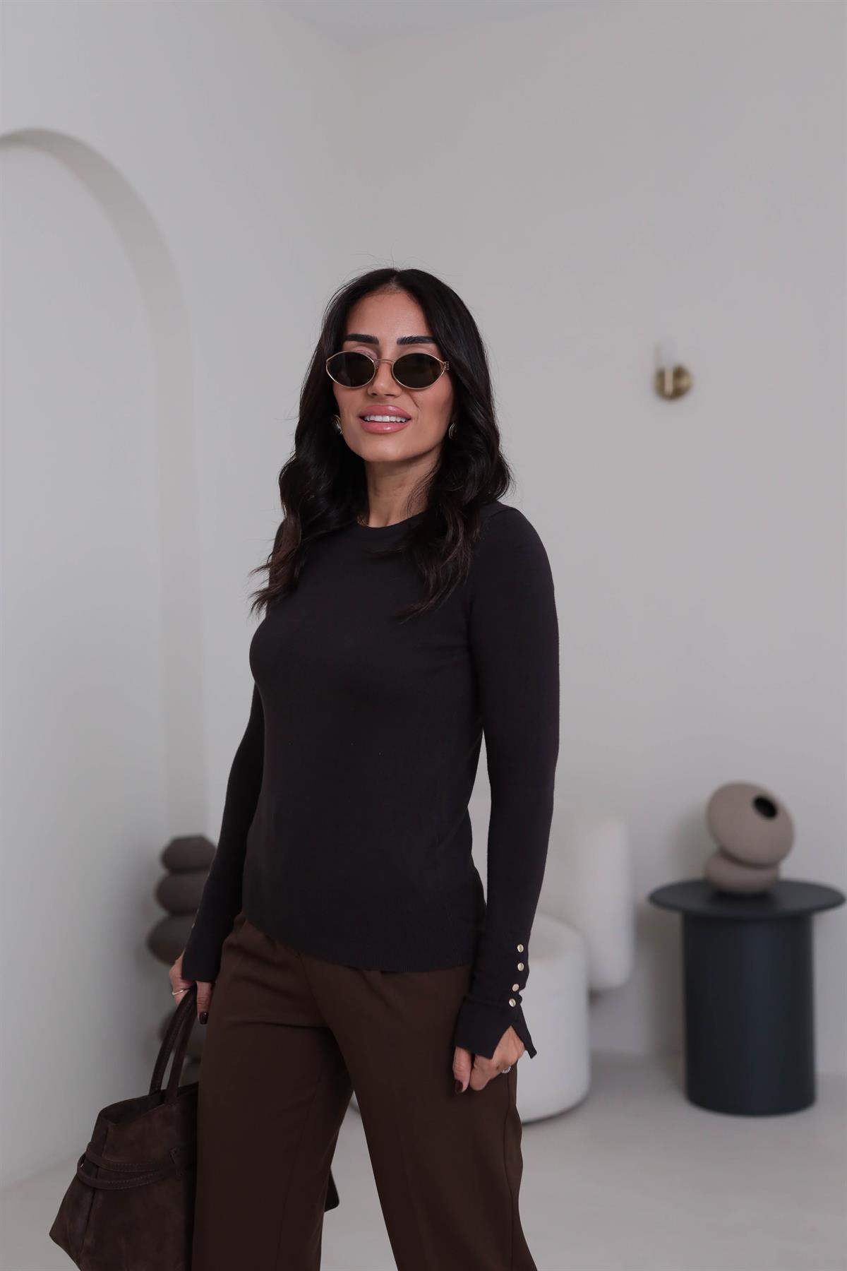 1267 Bisiklet Yaka Droplu Triko Kazak ACI KAHVE