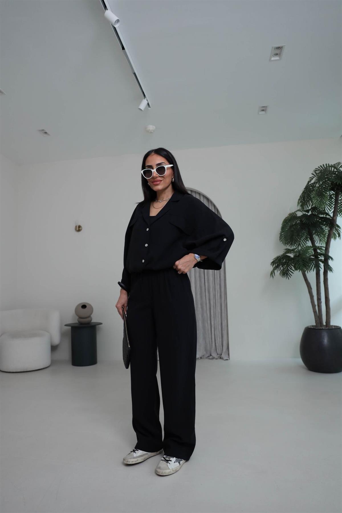 T0666 Tasarım Gabardin Tencel Takım SİYAH