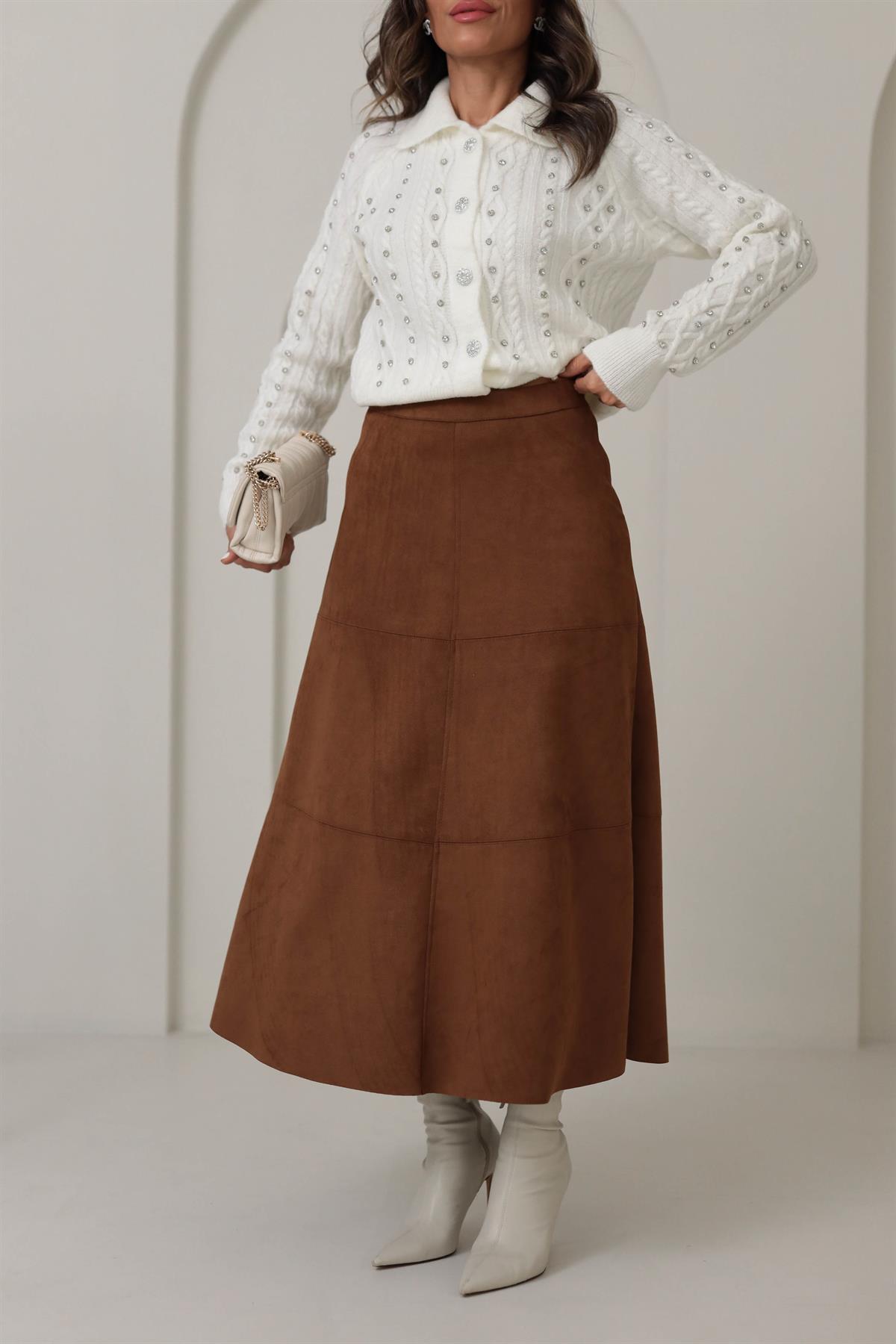 6559 Parçalı Nubuk Etek