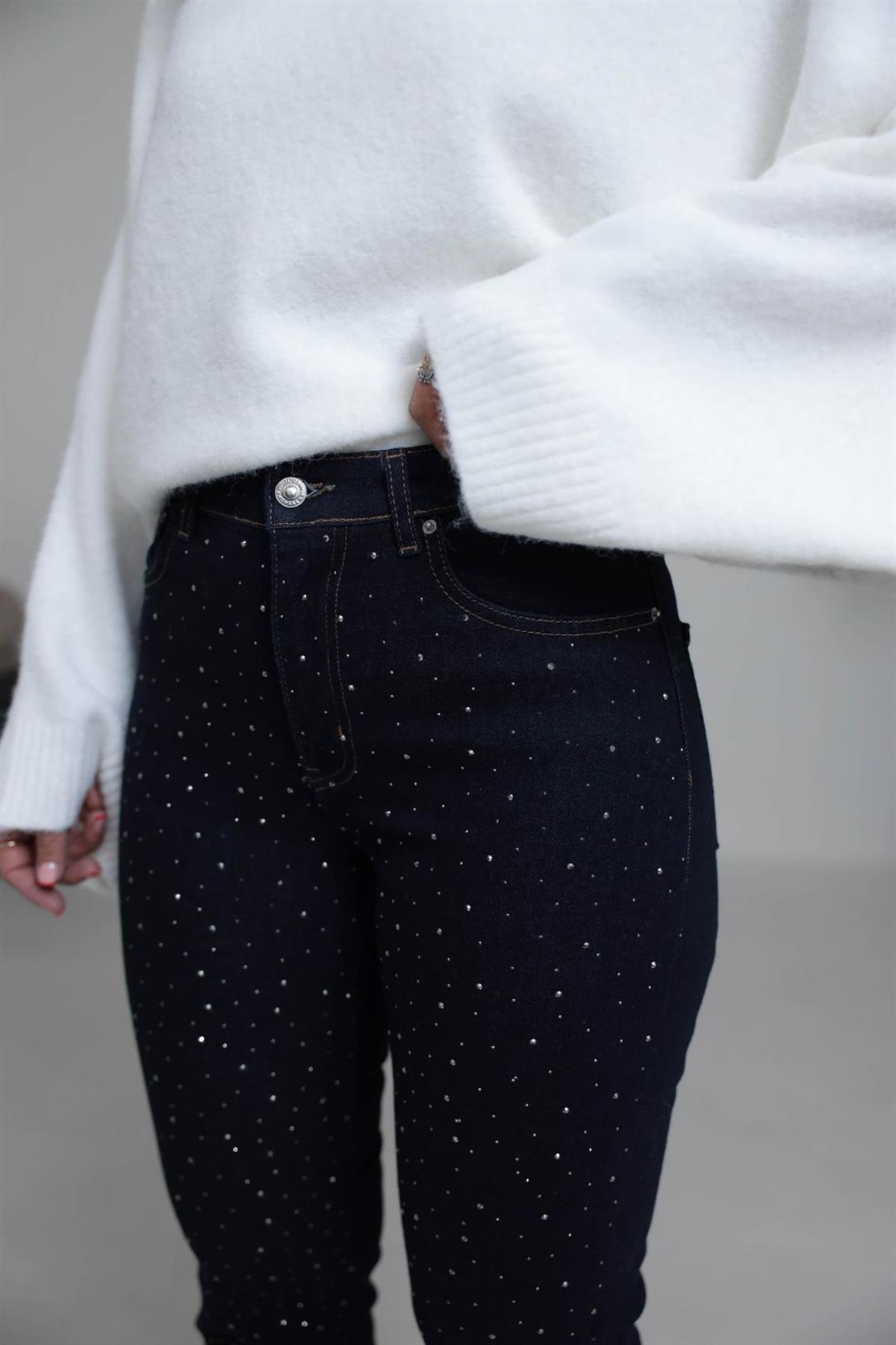 1055 Serpme Taşlı Likralı Jean LACİVERT