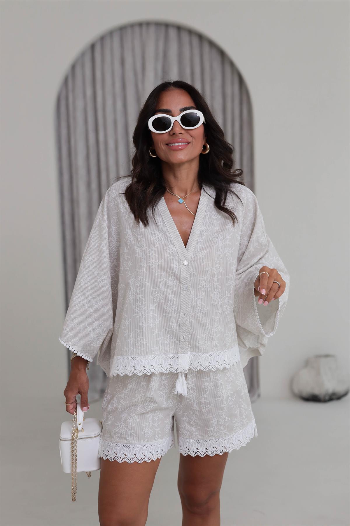 8773-Y İthal Fistolu Şortlu Rahat Takım BEJ