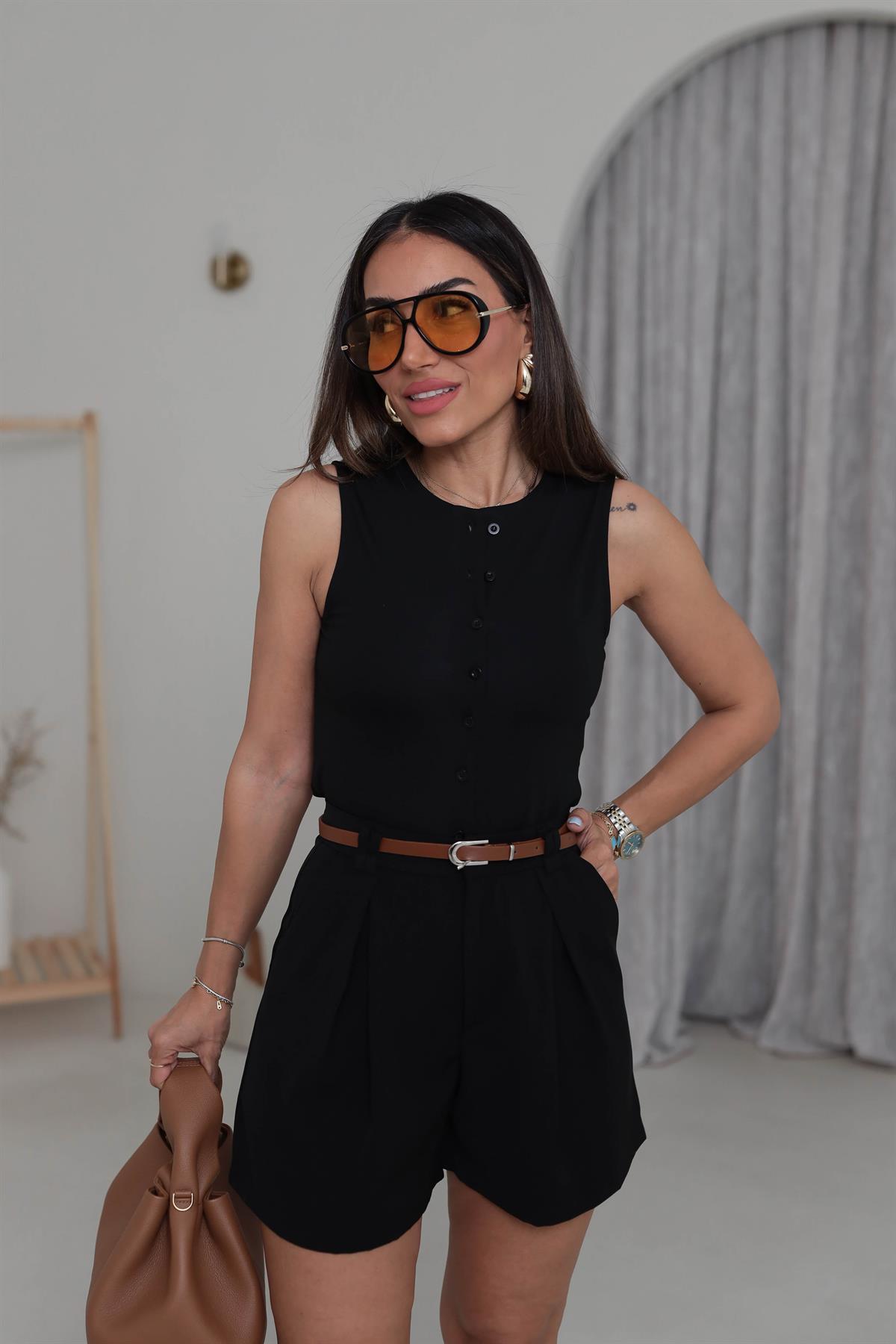 6729 Viskon Düğmeli Yelek SİYAH