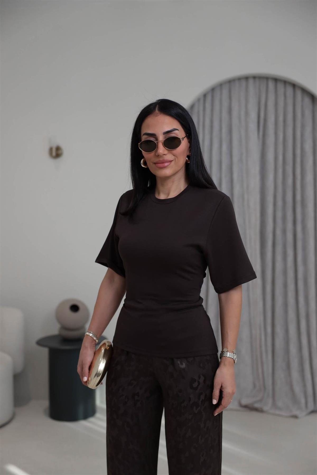 4238 Arkadan Bağlamalı Modal Tshirt KAHVE