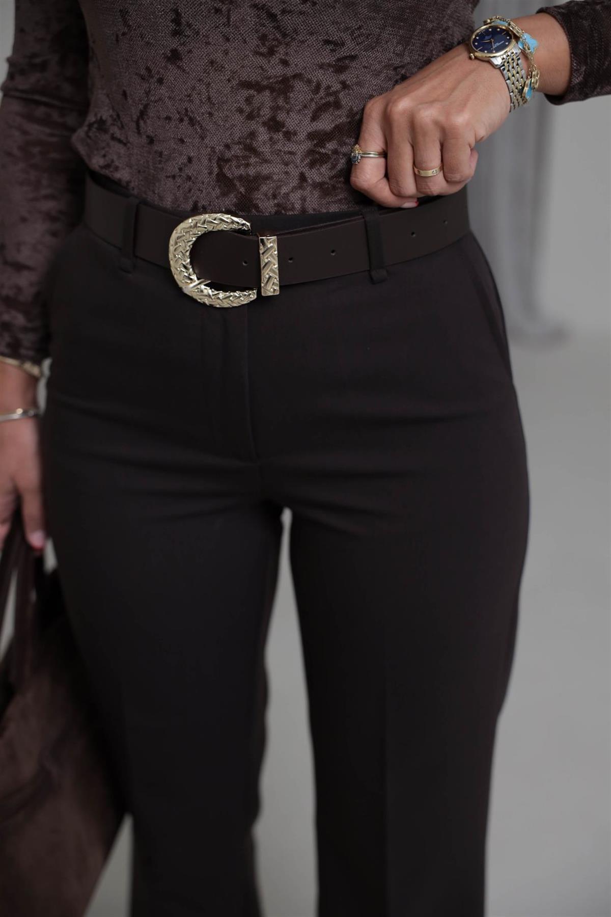 7038 Kemerli Palazzo Pantolon ACI KAHVE