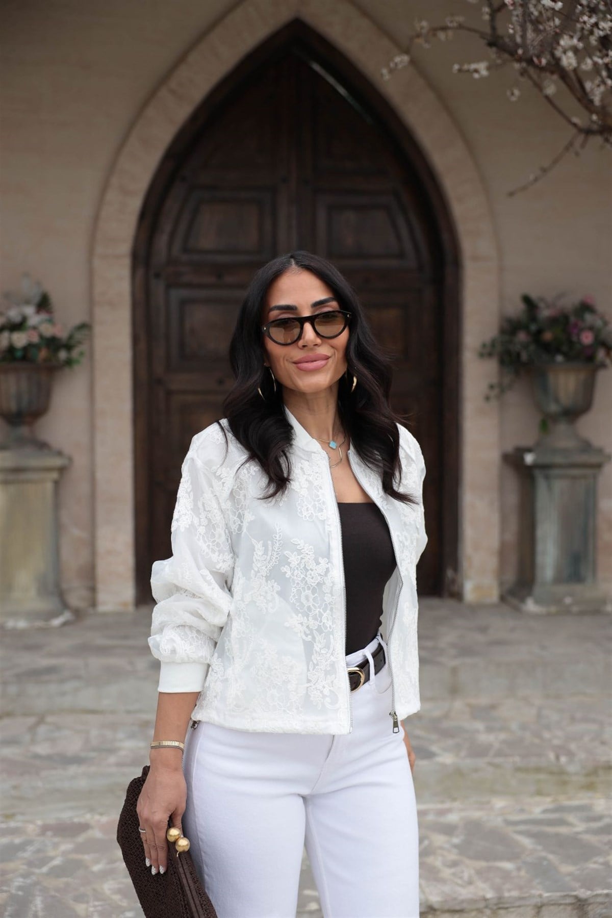 9612 Nakış İşlemeli Fermuarlı Astarlı Ceket BEYAZ