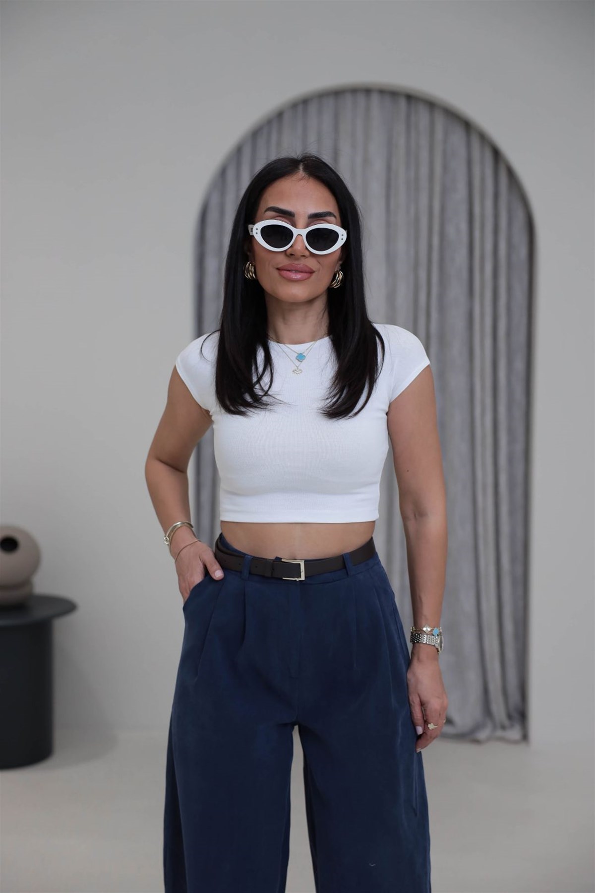 0528 Pamuk ve Modal Karışımlı Crop Top BEYAZ